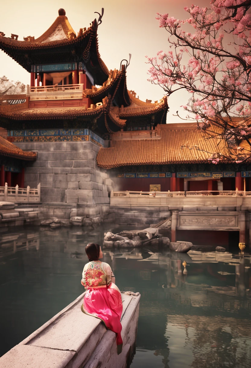 Chinese Forbidden City elements,Palace Museum,Cultural creativity。edgBunny。themoon。celestial gardens,cute big breasts,超高分辨率,Best Picture Quality,cinmatic lighting,C4D