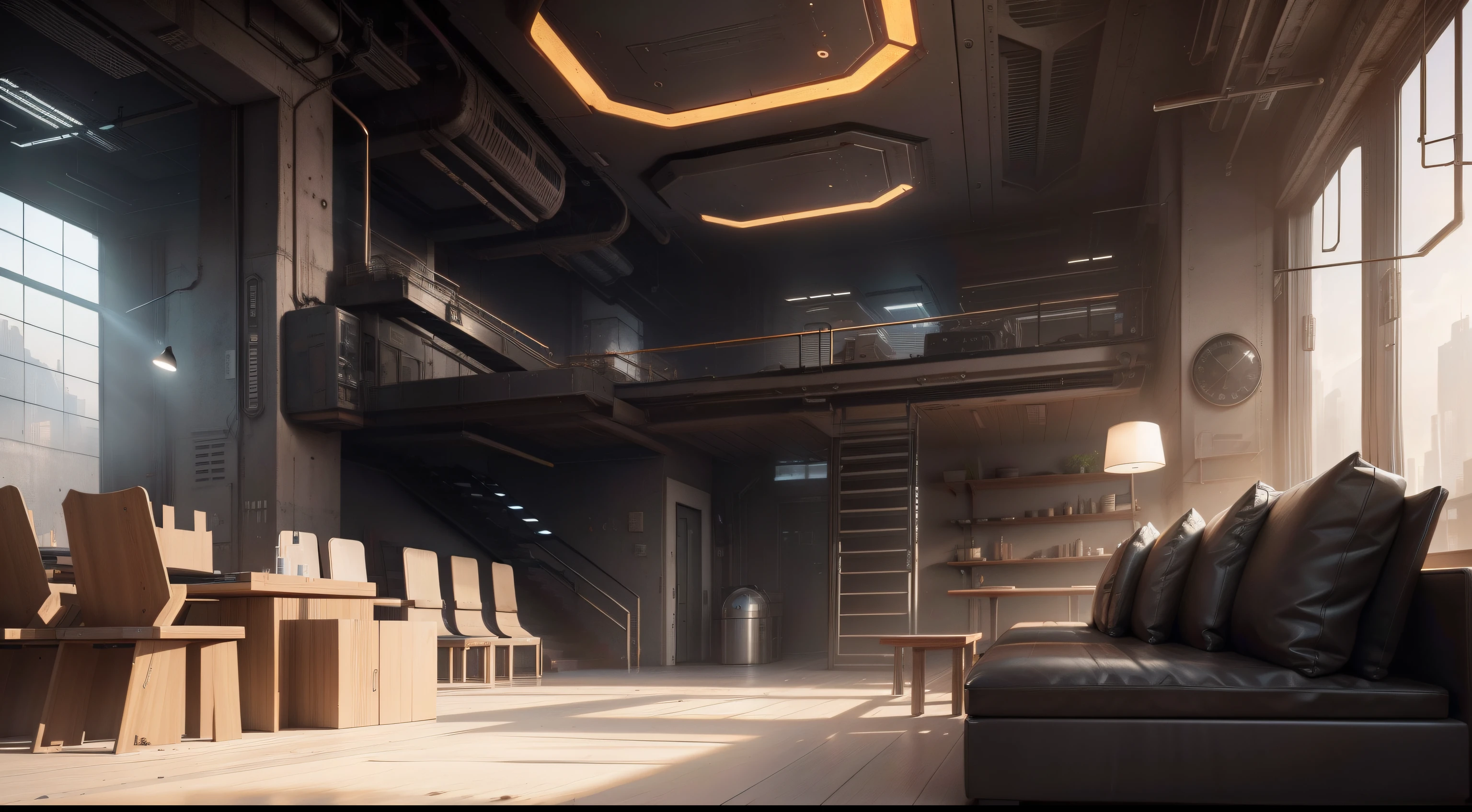 Help me make a futuristic world machine interior similar to《Up》base（industrial style）Heads-up view, 3A masterpiece rendering quality, 3Drenderingof, HD picture, Exquisite pictures