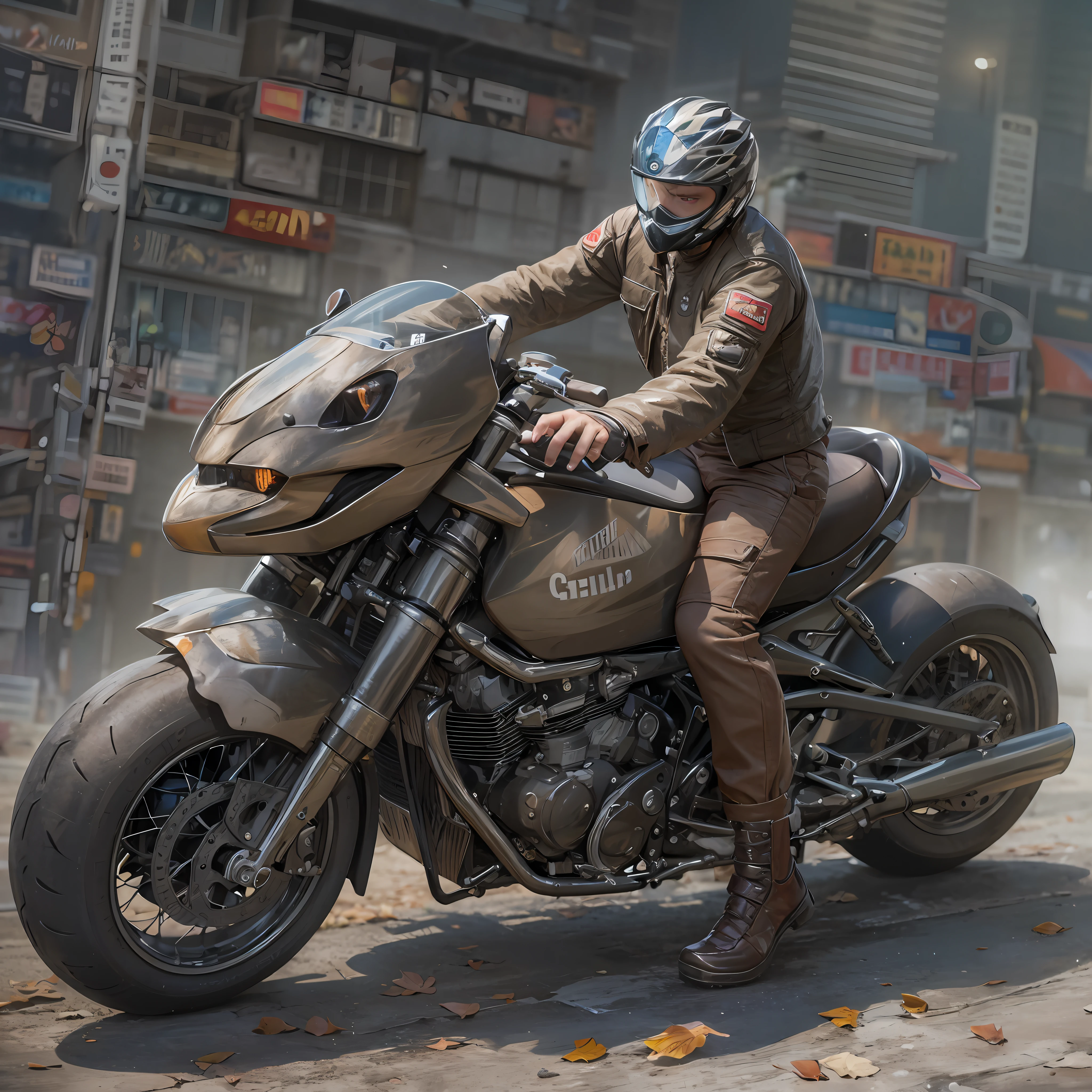 masterpiece, top-quality, Turtle riding a motorcycle、Ren Hao、championship、circuit