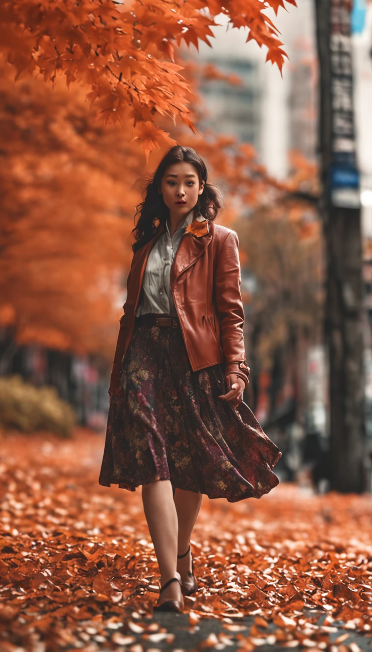 September fallen leaves cool street girl maple leaf flowers