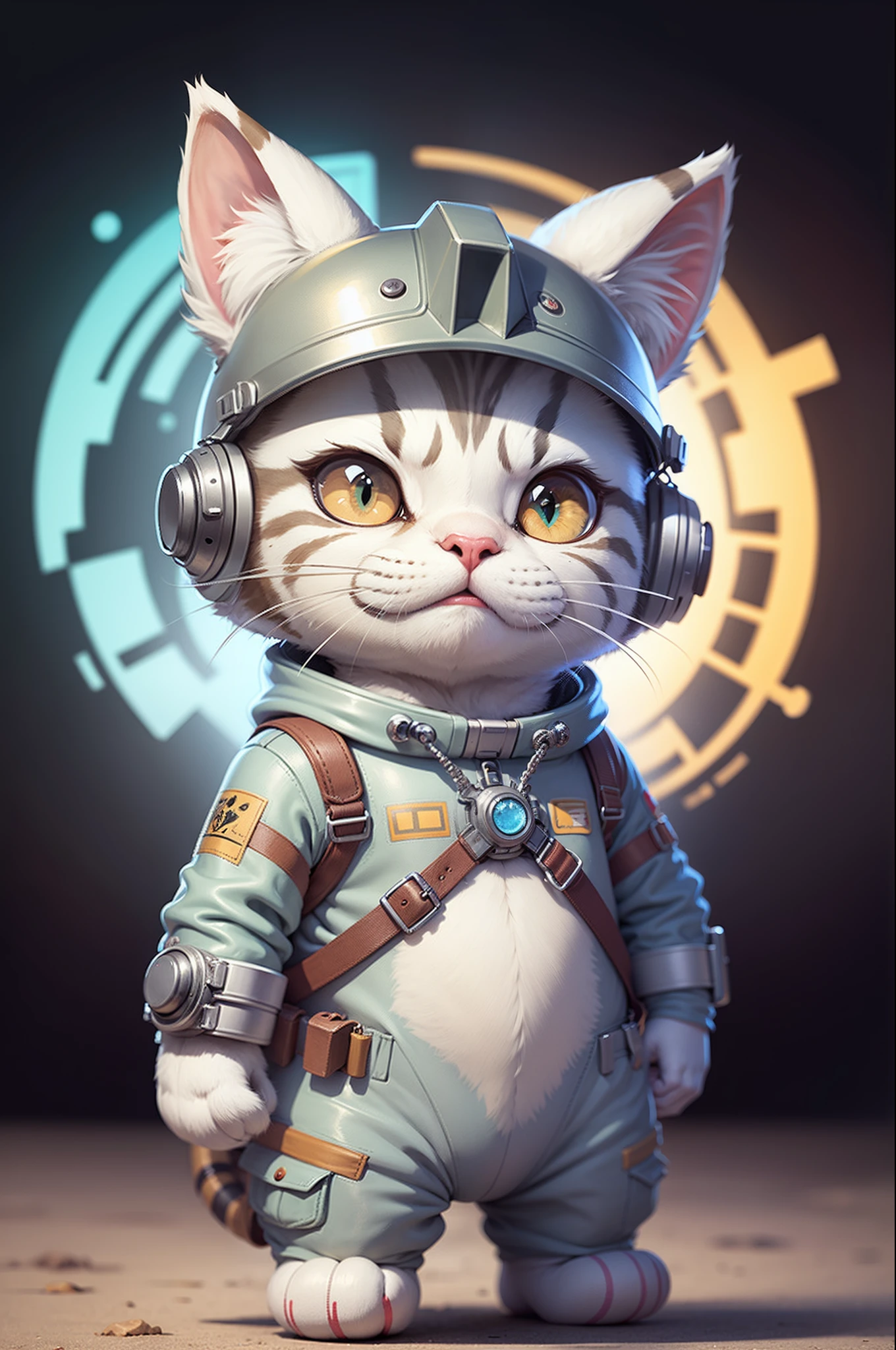 C4tt4stic, cartoon silver tabby cat without ears in spacesuit, Wearing a helmet，