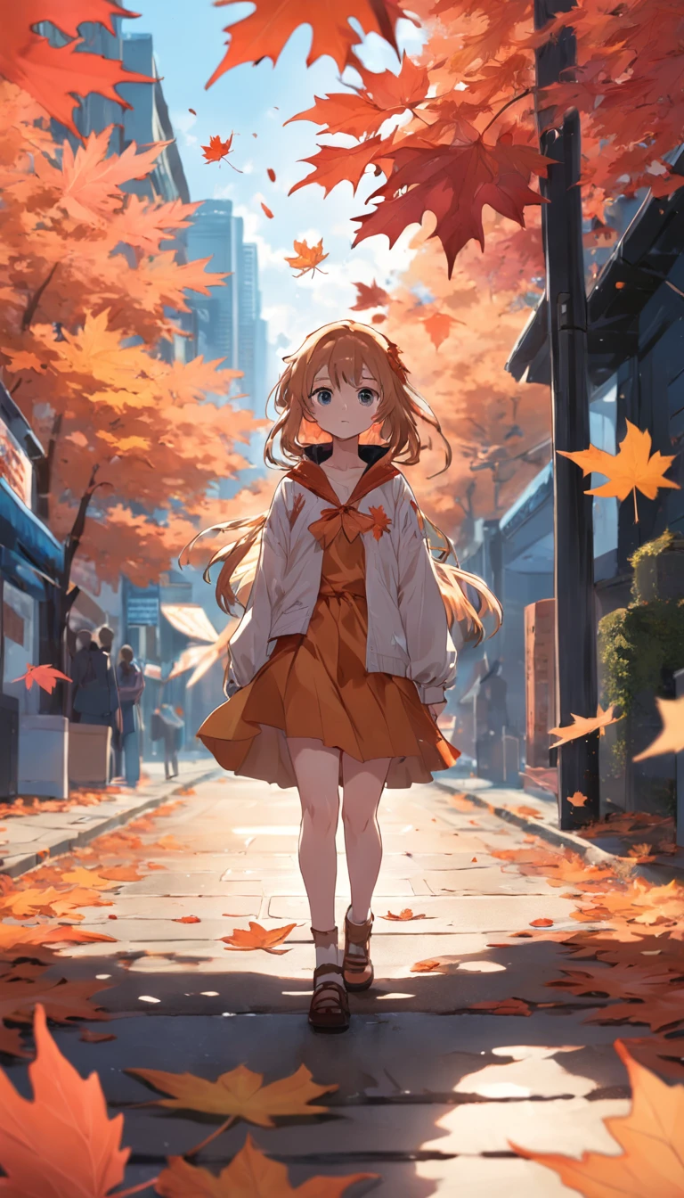September fallen leaves cool street girl maple leaf flowers