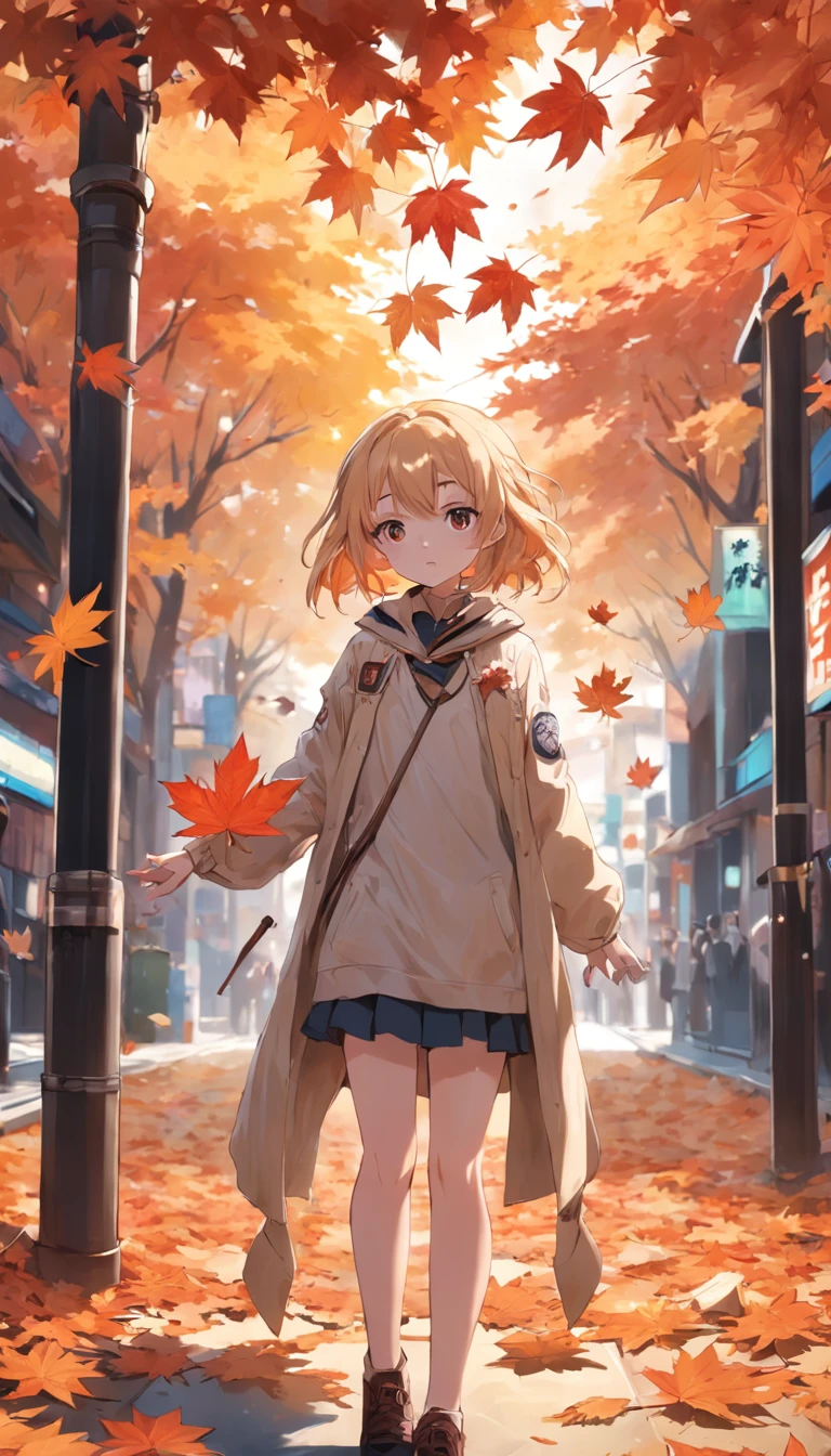 September fallen leaves cool street girl maple leaf flowers