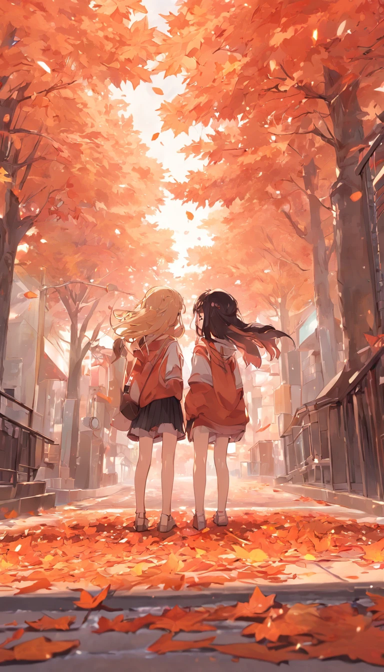 September fallen leaves cool street girl maple leaf flowers