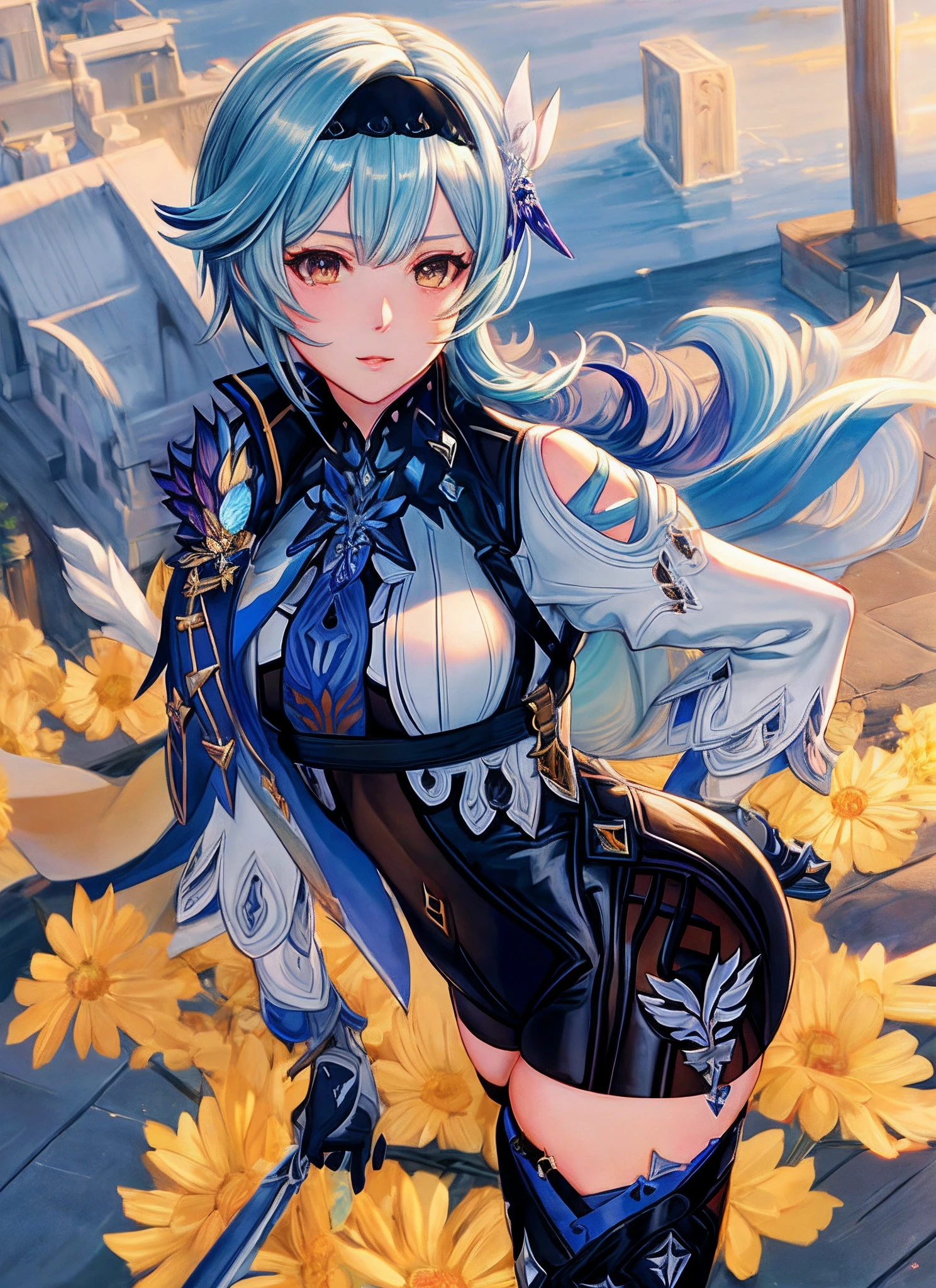 EULADEF, gros cul, gros seins, sexy, simple background, blue-sky, detailed hair, (Masterpiece, Best quality:1.4), professional artwork, intricate details, sharp focus, detail painting, photorealistic, trending on pixiv, realistic shadow,
