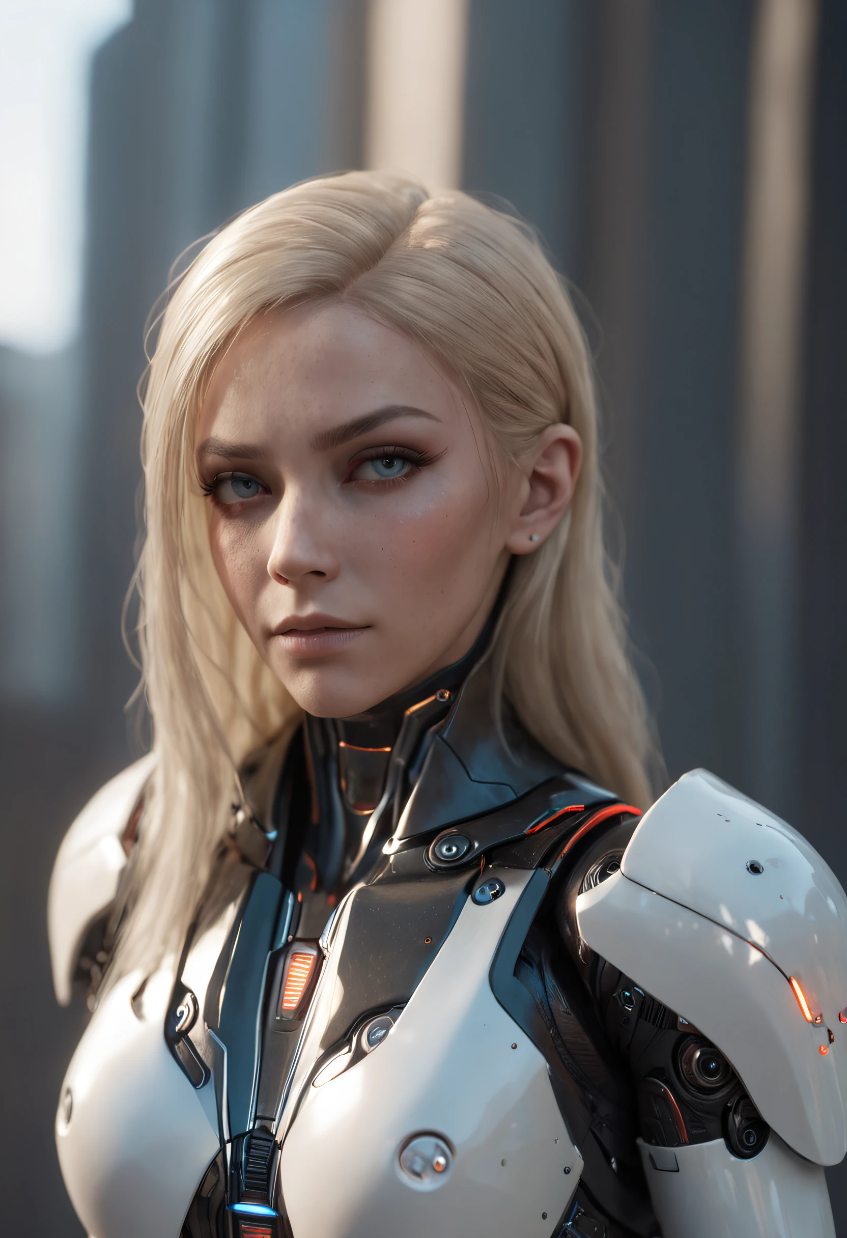Cyberpunk geral com exoesqueleto de alta tecnologia (Papel de parede CG extremamente detalhado da unidade 8k), (obra prima), (melhor qualidade: 1.2), (Alto), (illustration: 1.1), (cinematiclight: 1.1), Detalhes intrincados e finamente detalhados, (best illustration), 8 k resolution, Detalhes intrincados, melhor qualidade, realista, ultra detalhado, better lighting, melhor sombra, ultra-HD, Cryengine, Ultra HD |, (Detailed reflection), Valkirie ,Nordic War ,Discurso ,Robotic suit and prosthetics, blonde with beautiful look and detailed magical aura.