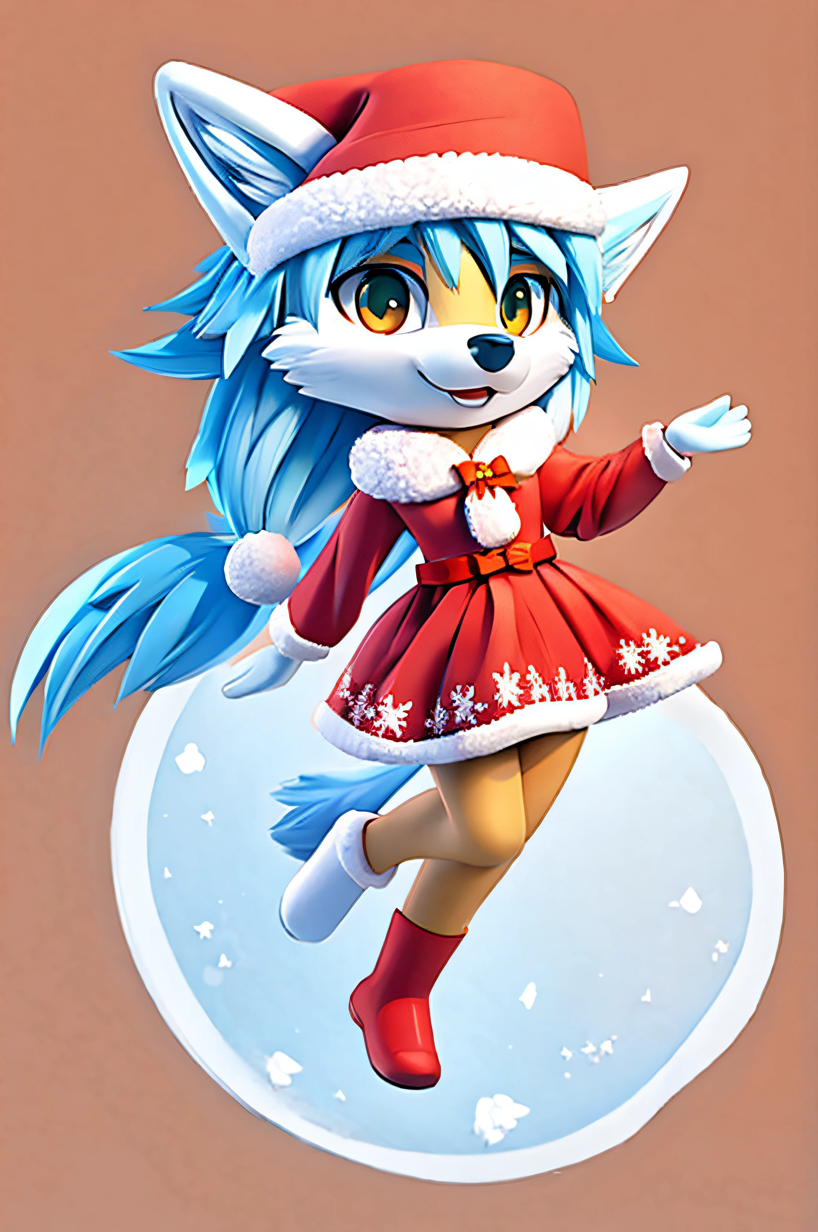 Animal heads,coyote,Personal,Positive,Christmas,Light blue hair,detailed full body,leges,No background,Remove the background