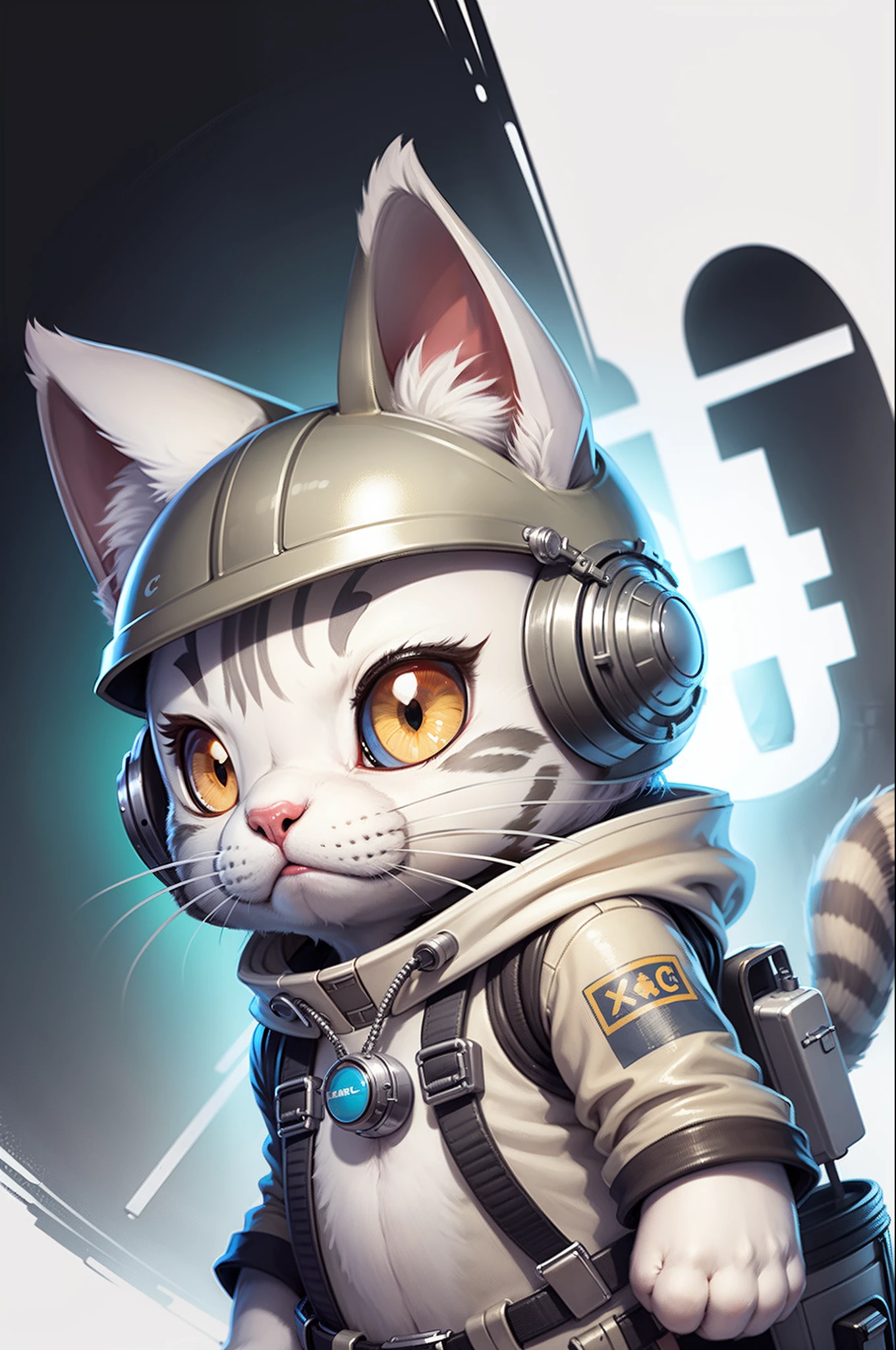 C4tt4stic, cartoon silver tabby cat without ears in spacesuit, Wearing a helmet，