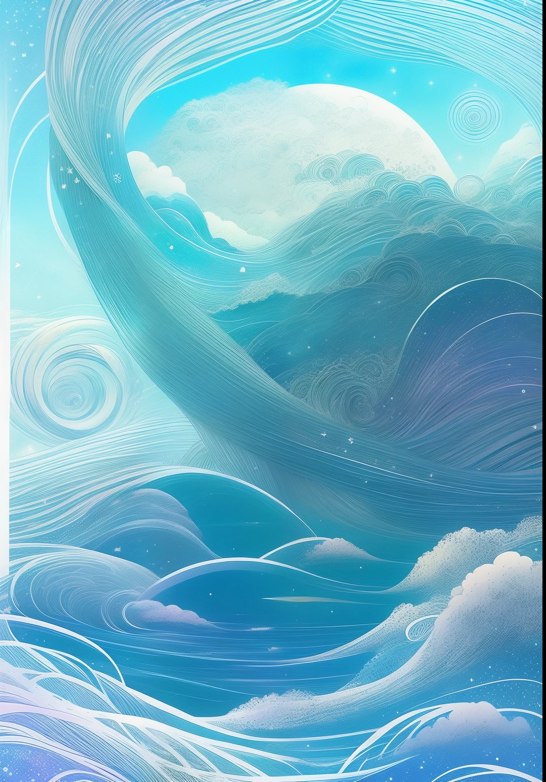 Starry sky with waves and stars in the sky, inspired by Tosa Mitsuoki, dreamlike illustration, dreamy psychedelic anime, swirling water cosmos, softly swirling magical energy, jen bartel, detailed dreamscape, A beautiful artwork illustration, anime girl with cosmic hair, in the astral plane ) ) ), inspired by Yoshio Markino, illustration!