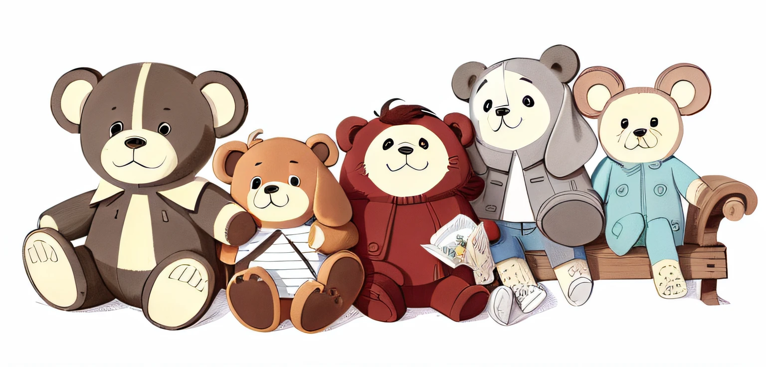 Line drawing of a group of teddy bears sitting on a bench, line art colouring page, colouring - in sheet, coloring page, coloring page, coloring page, Simple lines of art, plushies, linear art, Simple line art, clean lineart, Coloring book outline, intense line art, outlined art, outline art, perfect lineart, lineart behance hd