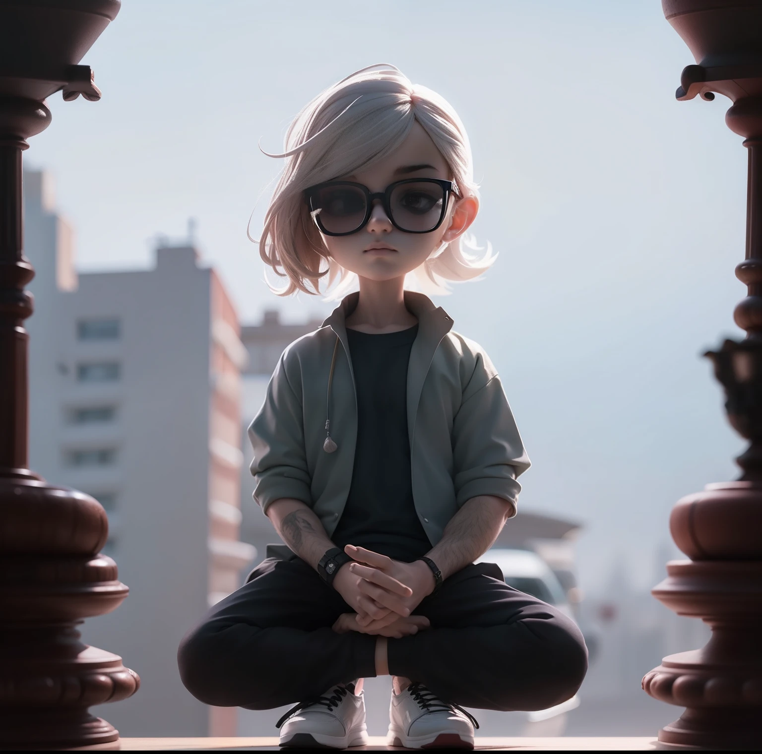 cartoony，schoolboy，Meditate，Glasses with black frames