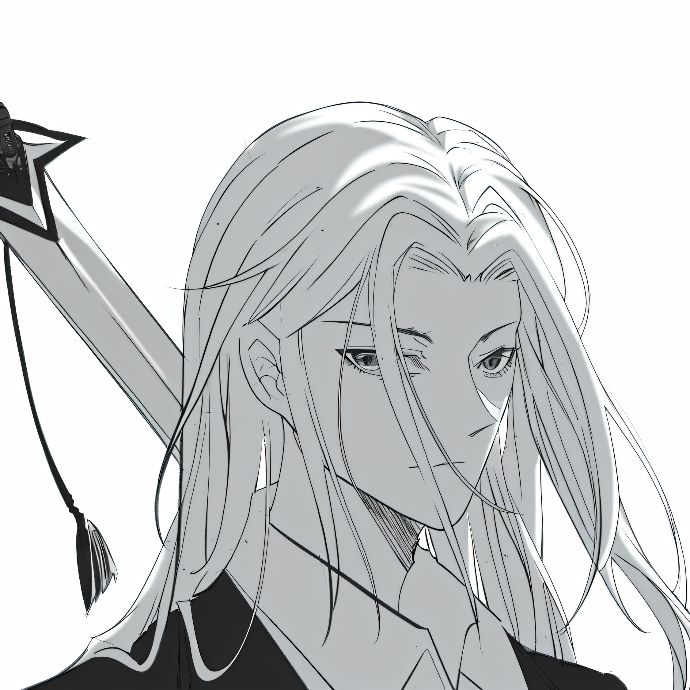 anime girl with long hair,Holding a sword in hand, Beautiful androgynous prince, holding a sword on her shoulder, Delicate androgynous prince, official character illustration, Sephiroth, anime tribal boy with long hair, handsome guy in demon killer art, seinen manga portrait, male anime character, johan liebert mixed with alucard, with large sword