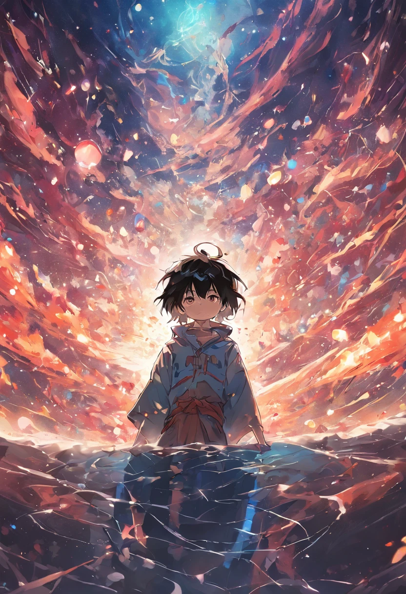 ridiculous resolution, high resolution, (masterpiece:1.4), super detailed, 1boy, seen from above, space, floating, --v 6