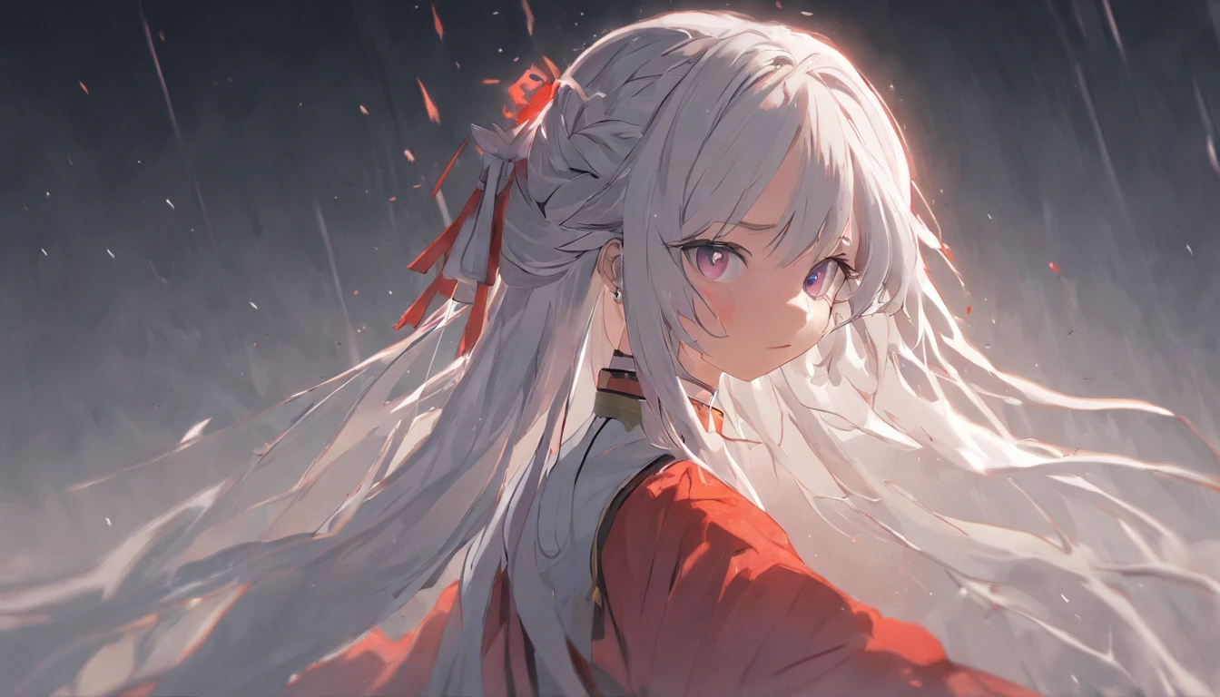 Best quality，tmasterpiece，A high resolution，CG， 1girll，Chinese actress Xiao Wan，arma，The sword，long whitr hair，shift dresses，Eau，（Temptation 1.5），独奏，jewely，white dresses，耳Nipple Ring，hair adornments，spatter，The upper part of the body，hair-bun，brunette color hair， illuminating，Frankness，photore，A high resolution，8K，Bokeh，（Depth of field 0.5），high detal