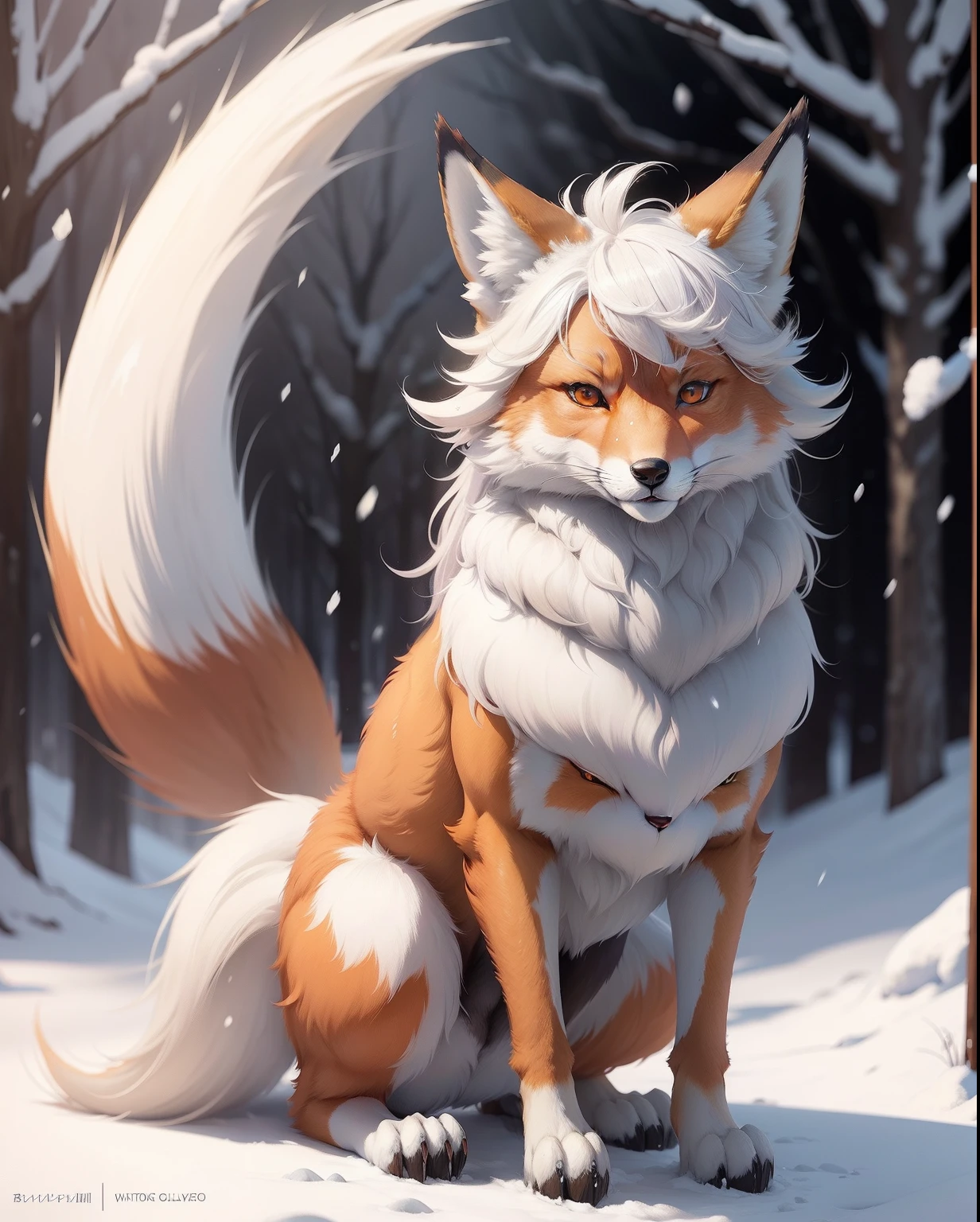 Anime style painting of a fox standing in the snow, very very beautiful furry art, fursona art, Furry art!!!, furry wolf, fursona furry art commission, portrait of an anthro fox, art of silverfox, anthro art, ethereal fox, a fox, commission for high resolution, wolf fursona, gorgeous werefox fursona