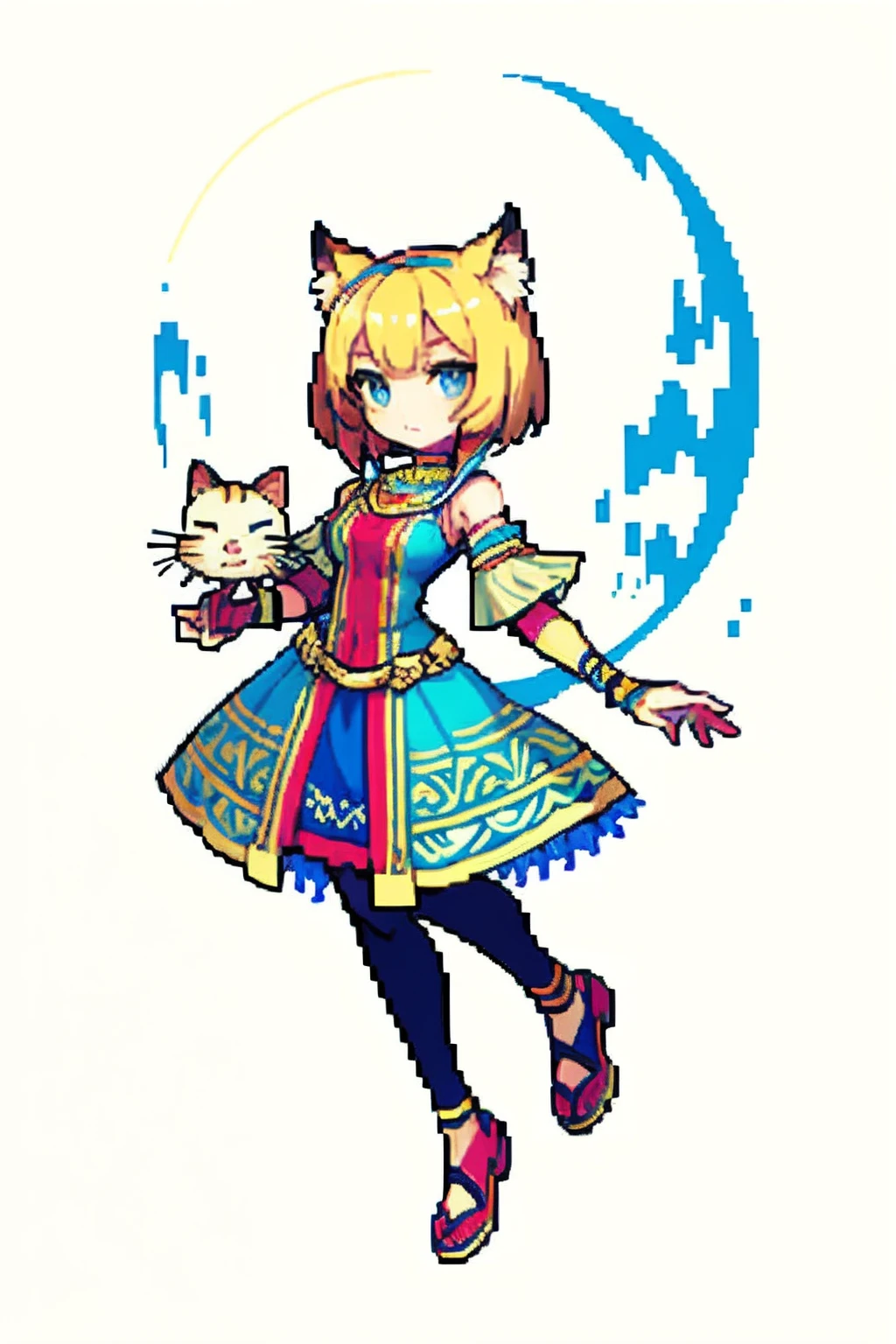 pix, pixel art create an anthropomorphic, female cat, with Egyptian clothes more feline, Jumps