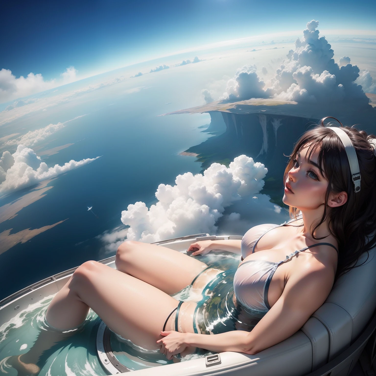 A huge open-air bath floating above the clouds planet earth great outdoors top-quality masterpiece 超A high resolution Perfect view Great view