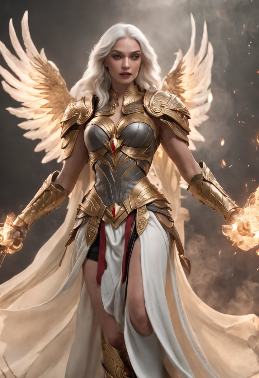 (((Kayle de League of Legends, Ultra realista))), (((corpo inteiro))), (((perfect hands))), Usando a Arma Samurai, fundo antigo, (((Armas Perfeitas))), elegante, gray and black smoke, atordoante, hyper realistic, octan render, surrounded by the effect of smoke and lightning,  Estilo League of Legends, fundo antigo, elegante, deslumbrante, (papel de parede), arte conceitual, detalhes intrincados, altamente detalhado, ((cinemactic)), Dramatic, (mais alta qualidade, Concedido, obra-prima:1.5), (fotorrealista:1.5), fotografia, Realistic photo, Nikon, Luz Natural, 4k, highes definition, XF IQ4, 150MP, 50 millimeters, ISO 1000 Certification, 1/Anos 250, Luz Natural, Adobe Lightroom, photolab, Photographic Affinity, PhotoDirector 365,