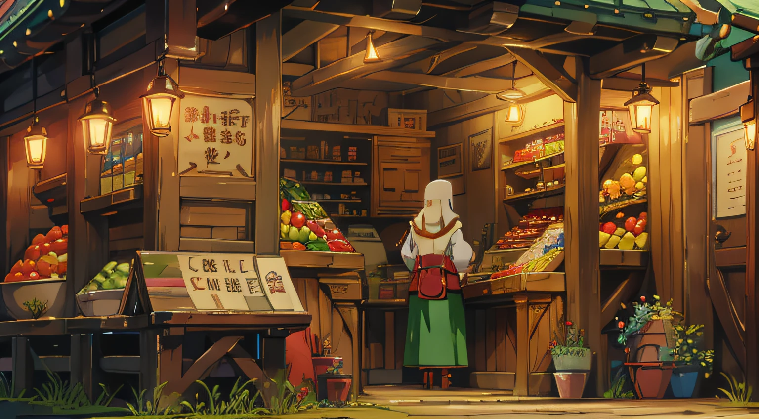 fruit shop, Anime style, Middle Ages,Close-up,Daytime