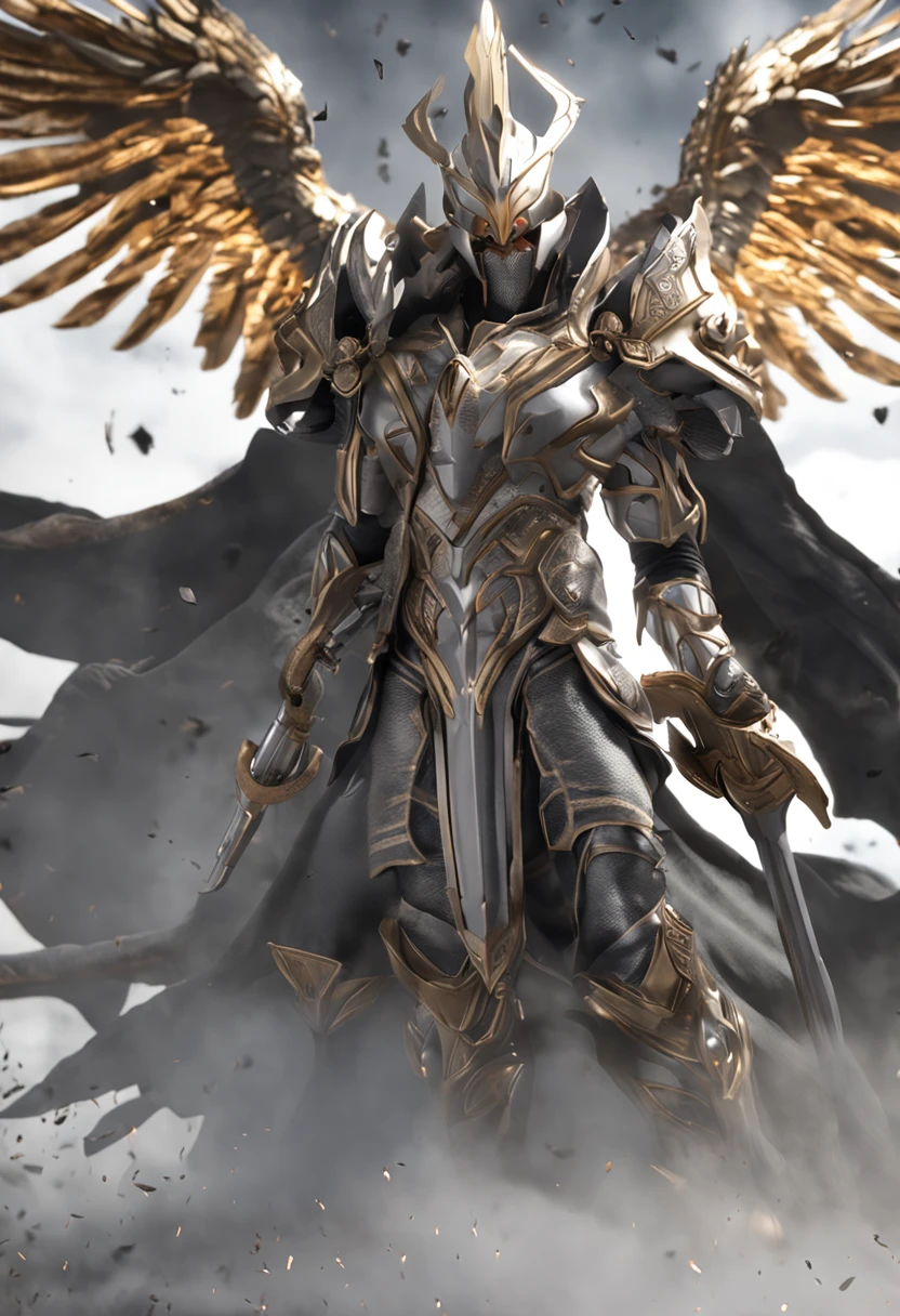 (((Kayle de League of Legends, Ultra realista))), (((corpo inteiro))), (((perfect hands))), Usando a Arma Samurai, fundo antigo, (((Armas Perfeitas))), elegante, gray and black smoke, atordoante, hyper realistic, octan render, surrounded by the effect of smoke and lightning,  Estilo League of Legends, fundo antigo, elegante, deslumbrante, (papel de parede), arte conceitual, detalhes intrincados, altamente detalhado, ((cinemactic)), Dramatic, (mais alta qualidade, Concedido, obra-prima:1.5), (fotorrealista:1.5), fotografia, Realistic photo, Nikon, Luz Natural, 4k, highes definition, XF IQ4, 150MP, 50 millimeters, ISO 1000 Certification, 1/Anos 250, Luz Natural, Adobe Lightroom, photolab, Photographic Affinity, PhotoDirector 365,