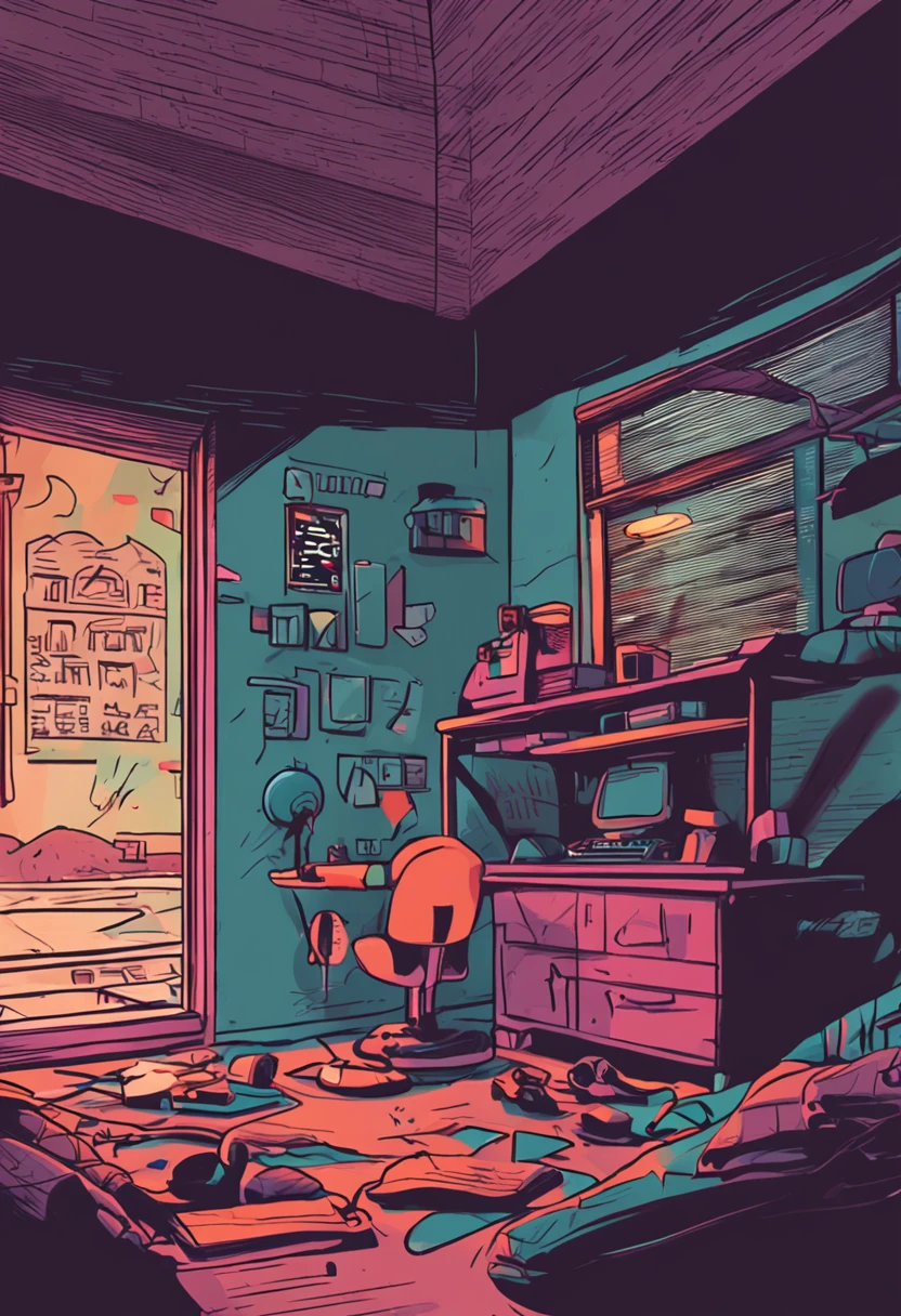 create an illustration or photograph of a boy in a dark room with a video game controller in his hands, the room is dark