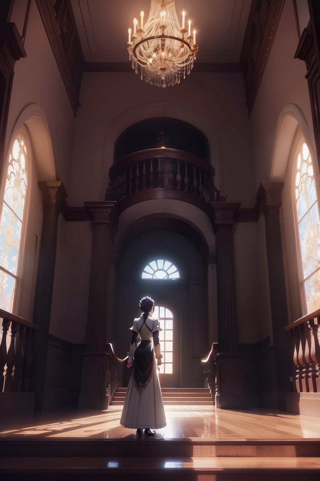 Dark and terrible mansion. Western-style carpets and chandeliers, stairway. awe, 1 female maid, Three-dimensional with one male butler, ultra-detailliert. anime image. by makoto shinkai, anime art wallpaper 4k, anime art wallpaper 4k, Anime art wallpaper 8k, anime wallpaper 4k, anime wallpaper 4k, 4K Anime Wallpapers, Anime Sky, amazing wallpapers, anime backgrounds, Anime Background Art