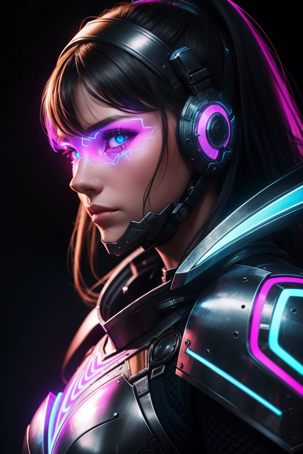 a beautiful detailed girl with striking eyes, long eyelashes, detailed face and lips, in a futuristic high-tech setting, wearing a tight bodysuit, (best quality,4k,8k,highres,masterpiece:1.2),ultra-detailed,(realistic,photorealistic,photo-realistic:1.37),cyberpunk,dark fantasy,intricate details,glowing lights,neon colors,dramatic lighting