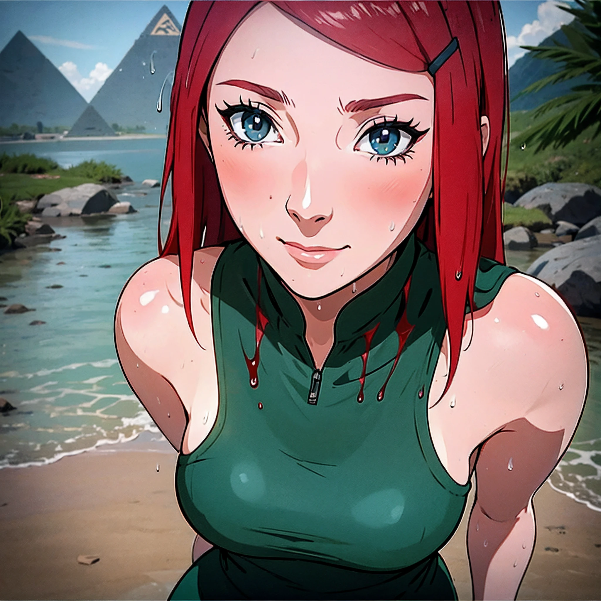 uzumaki_kushina, Kushina_Green_Dress, Red hair, large breasts, hands on breasts, pawg, high quality, beautiful pose, hr, dribble, coachella, florida, stream, f4
perfect face, symmetrical eyes, perfect body, highly detailed skin, solo, full body, standing straight, looking forward, pyramid, wide hips, oasis, looking at viewer, point of view, smile, happy, professional photography, 8k, RAW photo, best quality, masterpiece, photo-realistic, highly detailed, cinematic lighting, sharp focus, DSLR, high resolution, photorealistic, wet skin, water dripping, glistening skin, Size: 512x768, Model hash: 623f0546d5, Model: SenzusMix, Version: v1.5.1```