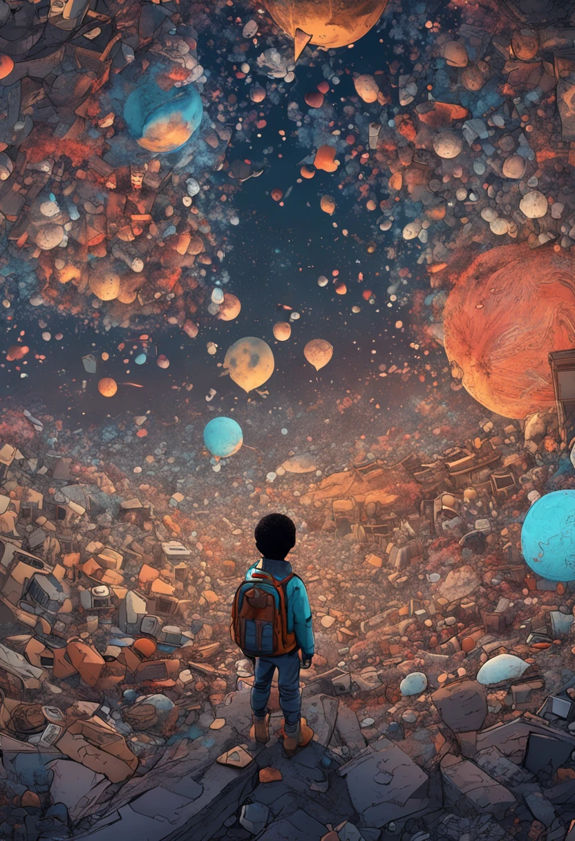 ridiculous resolution, high resolution, (masterpiece:1.4), super detailed, 1boy, seen from above, space, floating, --v 6