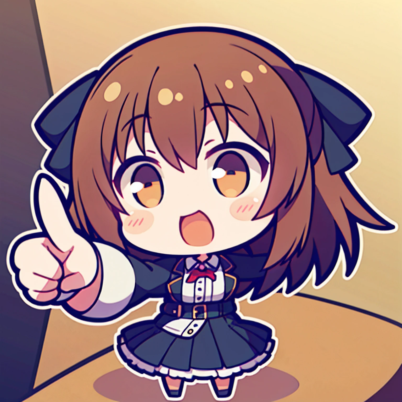 1girl, chibi, pointing