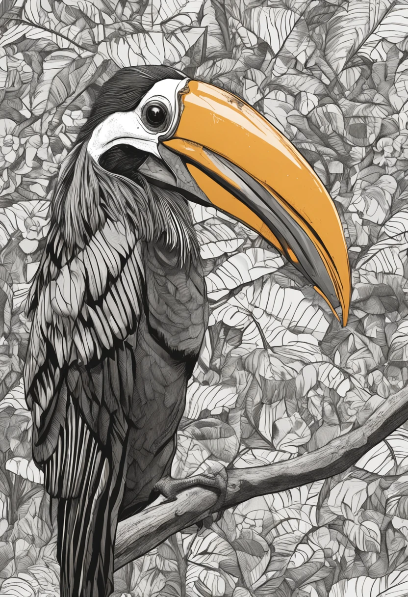 High nation-geographic symmetrical close-up portrait shoot in green jungle of an expressive GREAT HORNBILL , anamorphic lens, ultra-realistic, hyper-detailed, green-core, jungle-core –ar 16:9 –q 2 –v 5