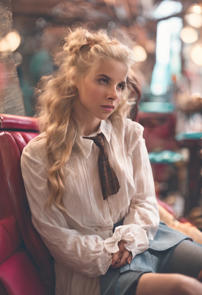 "girl with voluminous blonde hair and captivating features"