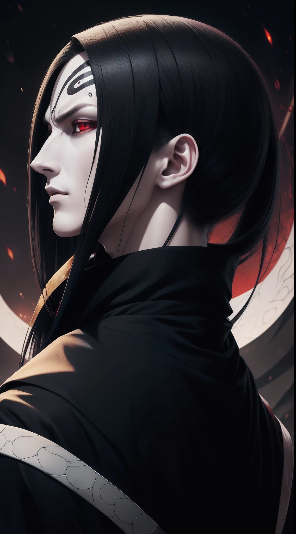 Hot profile picture, masterpiece, solo, extremely accurate rendering, cool beautiful Orochimaru, reliable young man, savior of the world, simple design, best picture, 8K, red eyes pale, the same color as the original demon ninja.