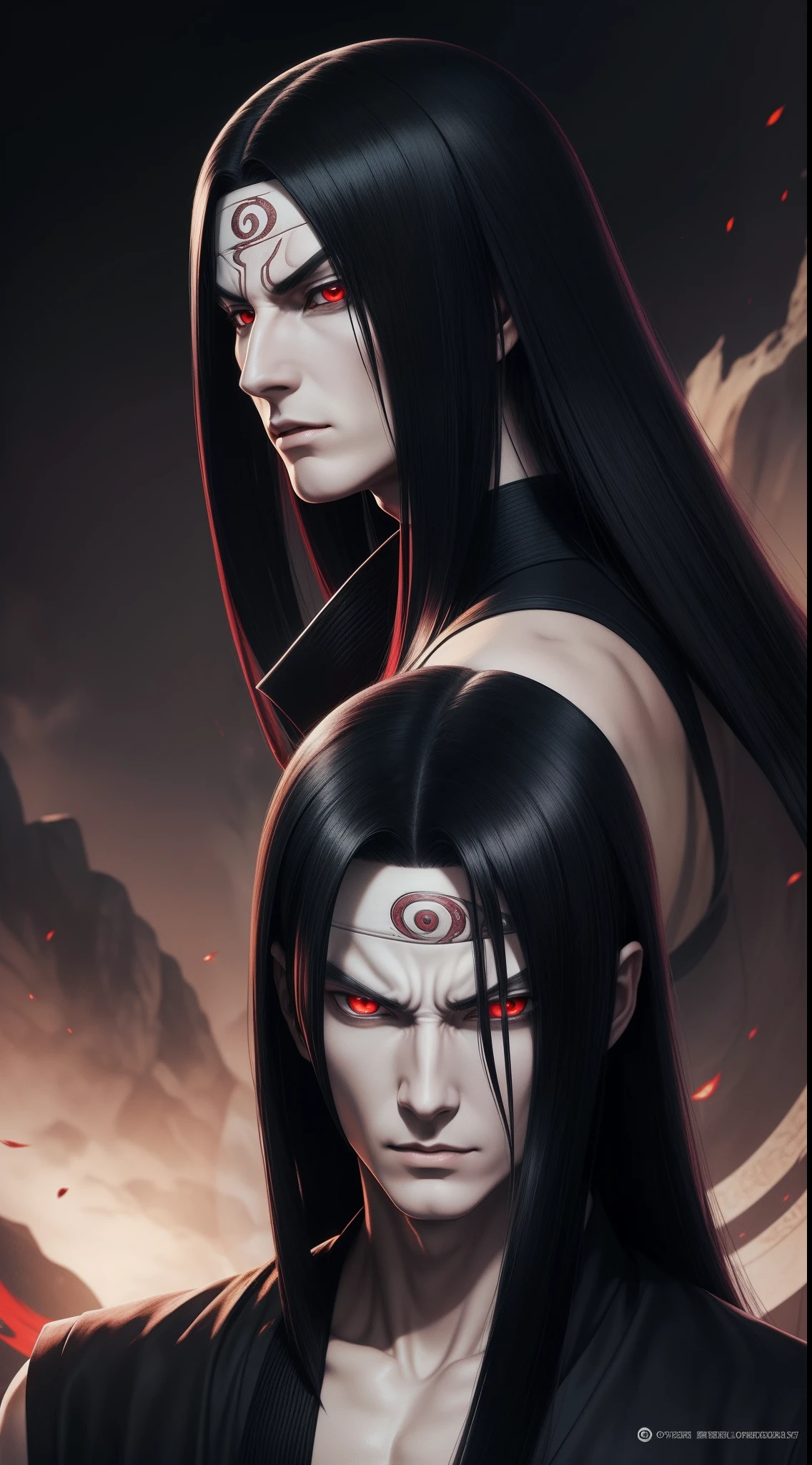 Orochimaru Hot profile picture, masterpiece, solo, extremely accurate rendering, cool beautiful Orochimaru, reliable young man, savior of the world, simple design, best picture, 8K, red eyes pale, the same color as the original demon ninja.