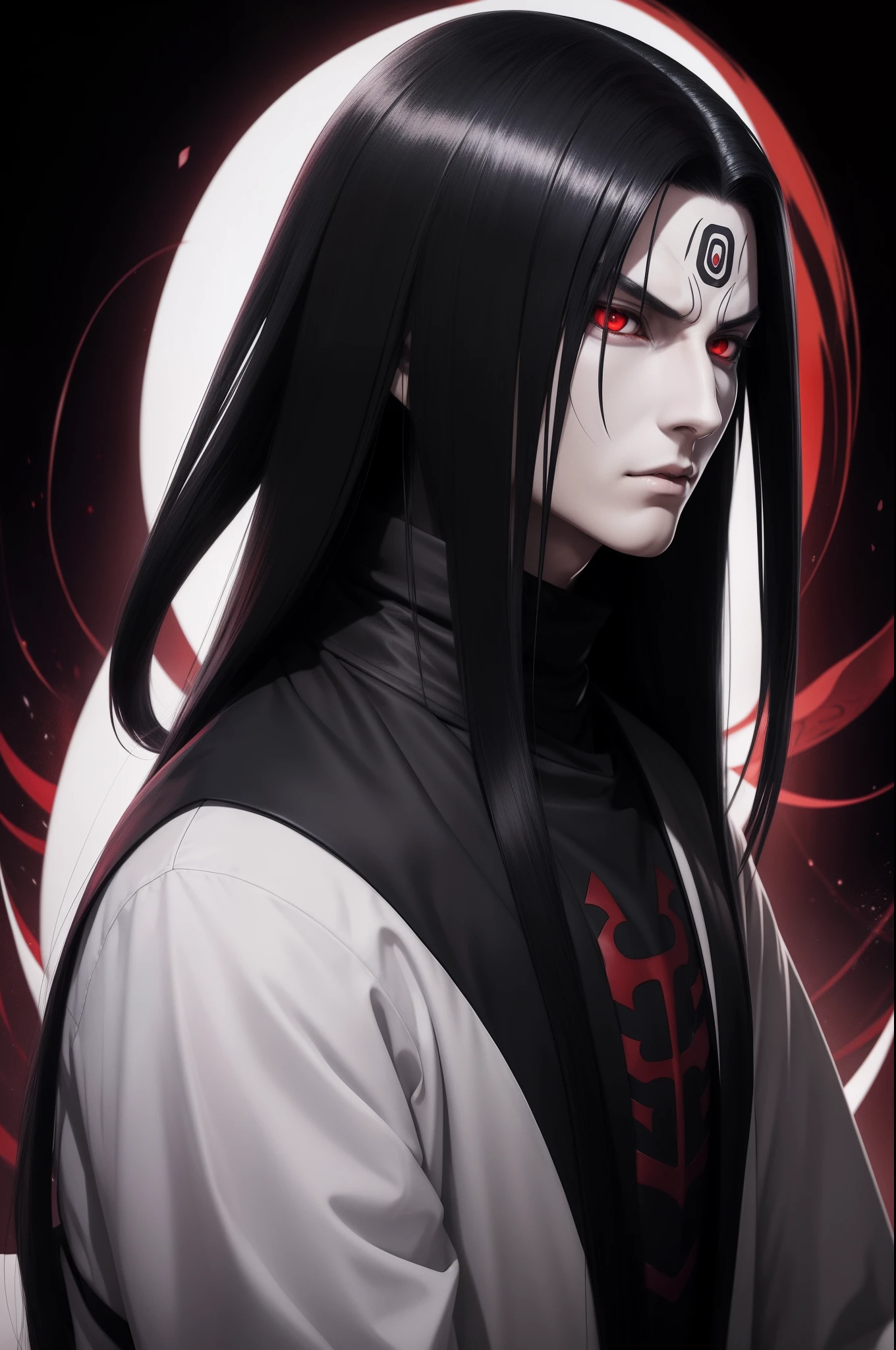 Orochimaru Hot profile picture, masterpiece, solo, extremely accurate rendering, cool beautiful Orochimaru, reliable young man, savior of the world, simple design, best picture, 8K, red eyes pale, the same color as the original demon ninja.