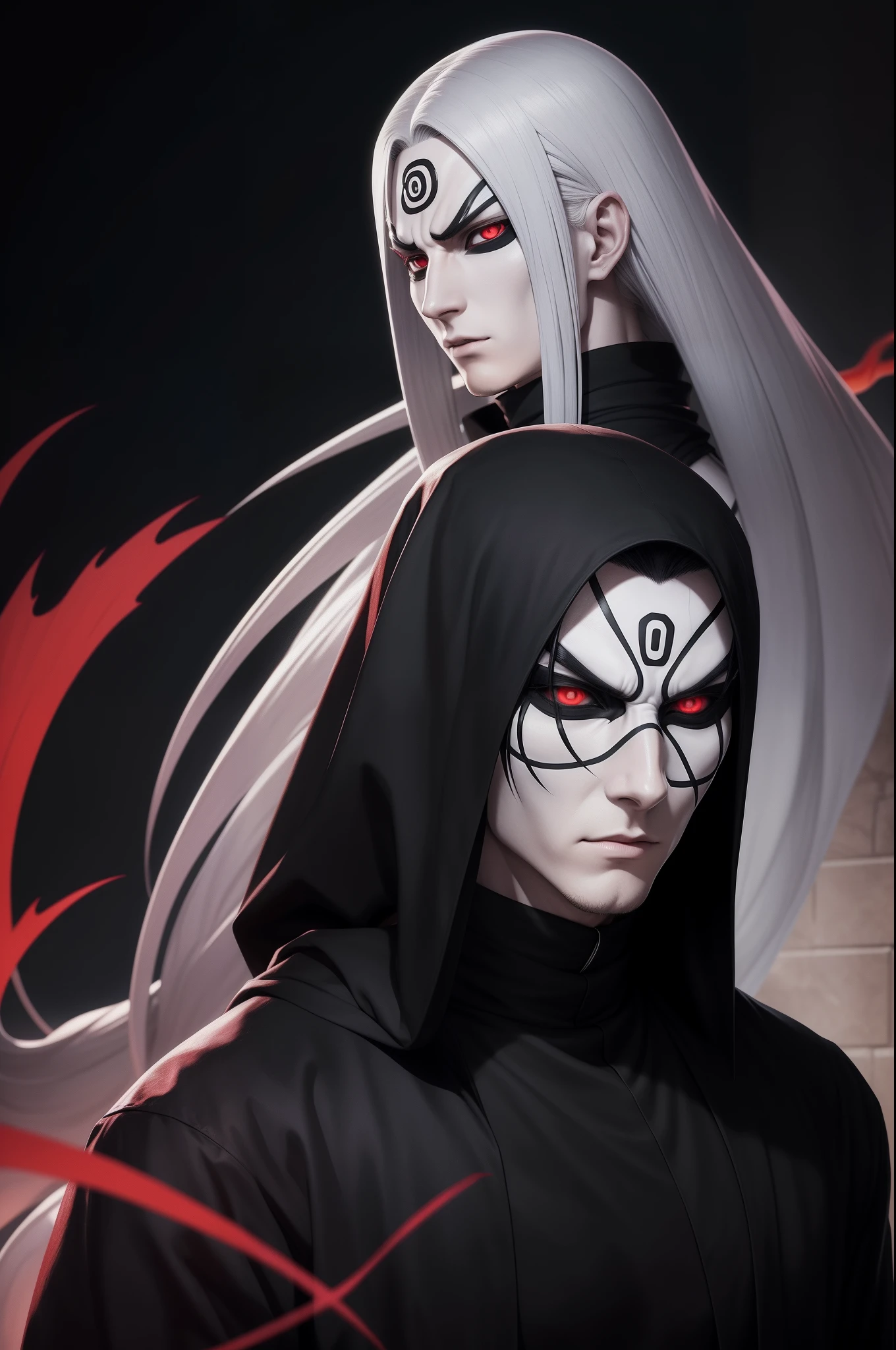 Orochimaru Hot profile picture, masterpiece, solo, extremely accurate rendering, cool beautiful Orochimaru, reliable young man, savior of the world, simple design, best picture, 8K, red eyes pale, the same color as the original demon ninja.