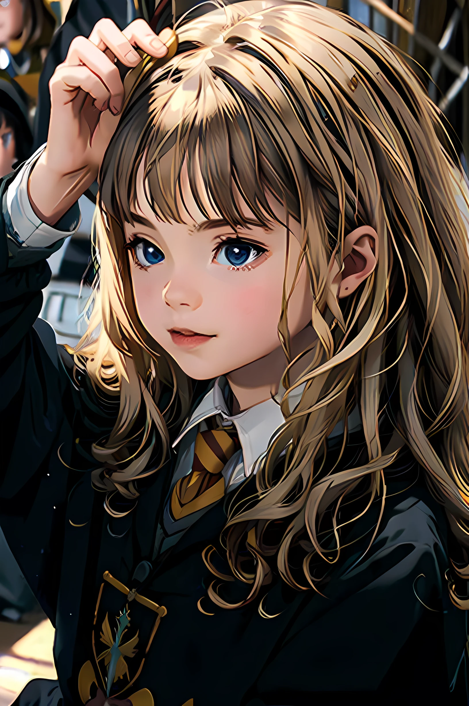 1girl in、solofocus、Gamine、full body Esbian、(9 years old)、Hogwarts Girl、Hermione Granger、