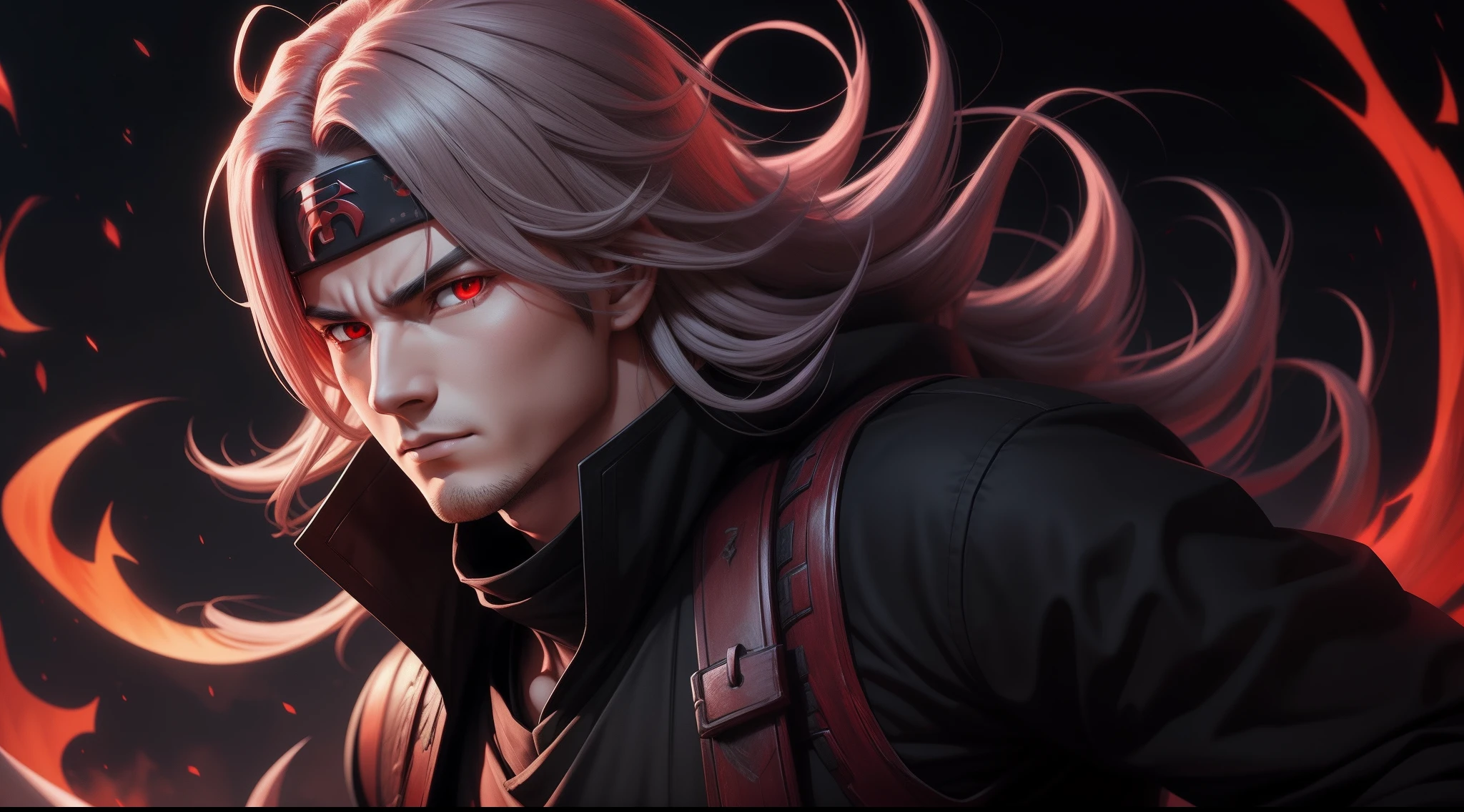 Hot profile picture, masterpiece, solo, extremely accurate rendering, cool beautiful Madara, reliable young man, savior of the world, simple design, best picture, 8K, red eyes pale, the same color as the original demon ninja.