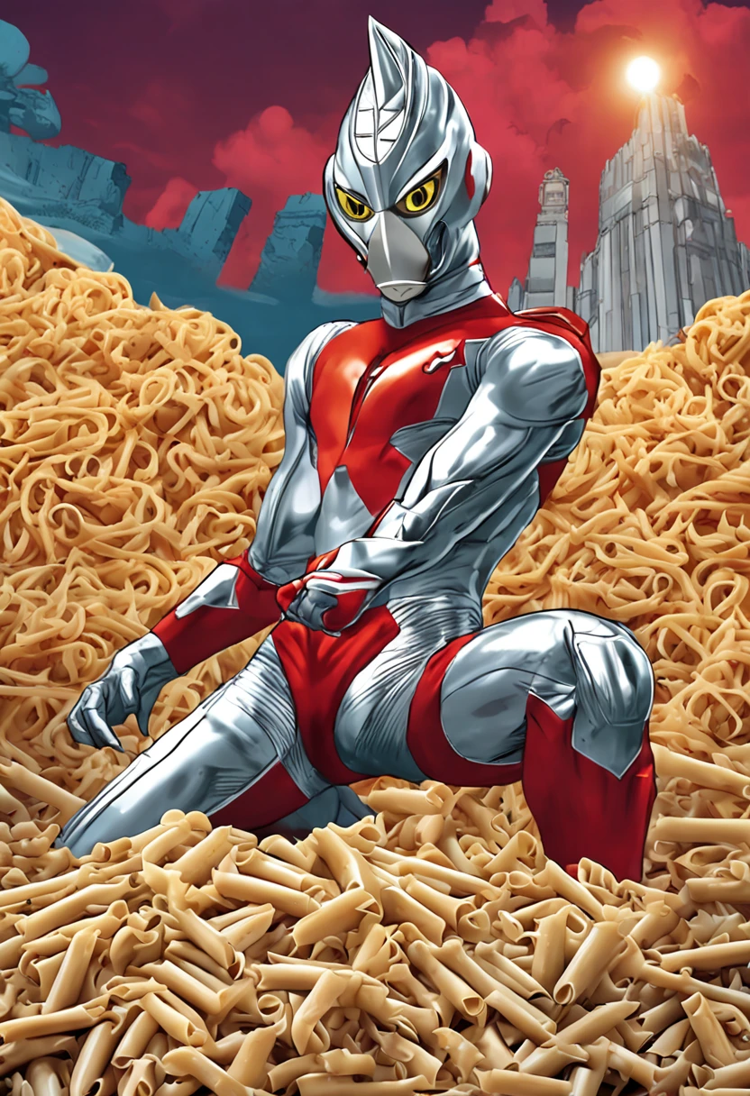 Ultraman eats pasta and fights monsters