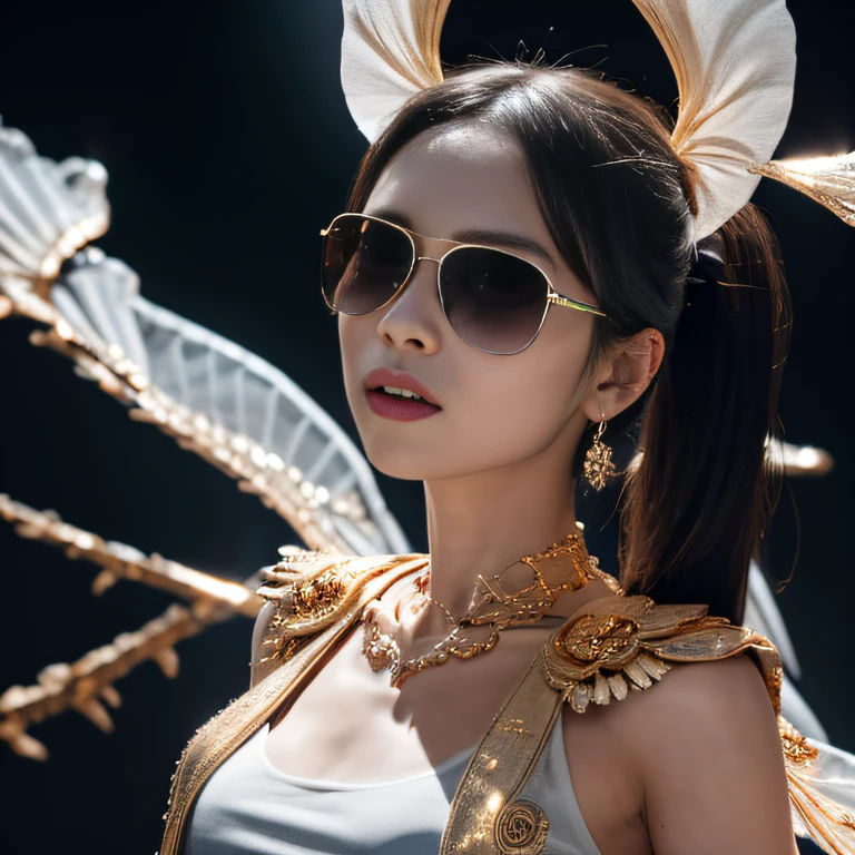 Wear thick gold-framed sunglasses,32K(tmasterpiece,k hd,hyper HD,32K)Burgundy double ponytail,Silver Skull Abandoned Area of the Pond,Indigo Skull King ,Hold the big G steering wheel (The skeleton is realistic:1.4),Skull pattern robe,Silver skull flower ornaments,Petals flutter,Colored ball head,Hold your head high,Be proud,The nostrils look at people, A high resolution, the detail, RAW photogr, Sharp Re, Nikon D850 Film Stock Photo by Jefferies Lee 4 Kodak Portra 400 Camera F1.6 shots, Rich colors, ultra-realistic vivid textures, Dramatic lighting, Unreal Engine Art Station Trend, cinestir 800,Hold your head high,Be proud,The nostrils look at people,Tsundere,Petals flutter,Petals flutter,Sprinkle with gold dust,Fluttering,Impeccable,( reasonable design, Clear lines, High sharpness,Best quality, Very detailed skeleton, The skeleton of a masterpiece, offcial art, movie light effect, 4K skeleton(((Wear thick gold-framed sunglasses)))