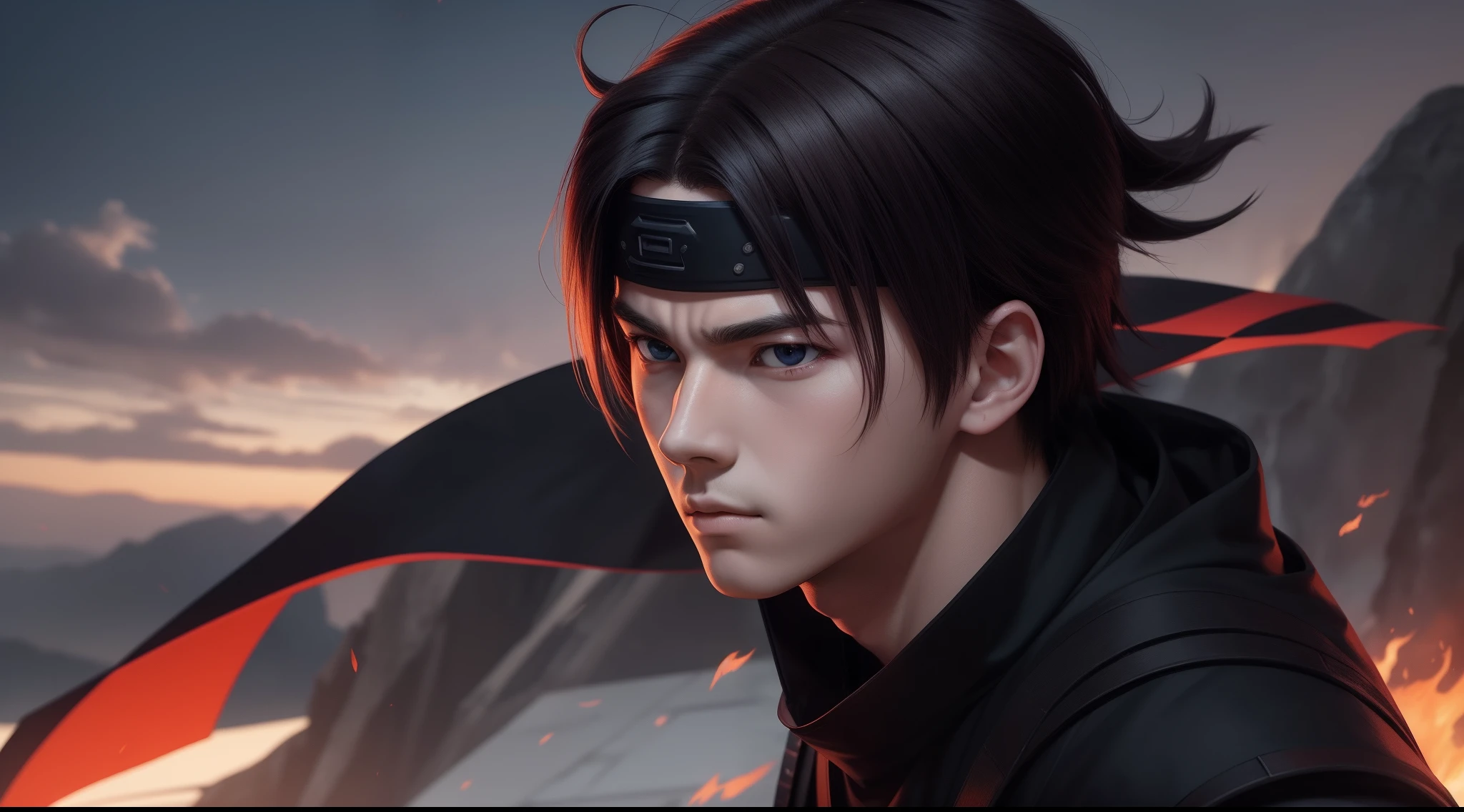 Hot profile picture, masterpiece, solo, extremely accurate rendering, cool beautiful Hinata, reliable young man, savior of the world, simple design, best picture, 8K, red eyes pale, the same color as the original demon ninja.