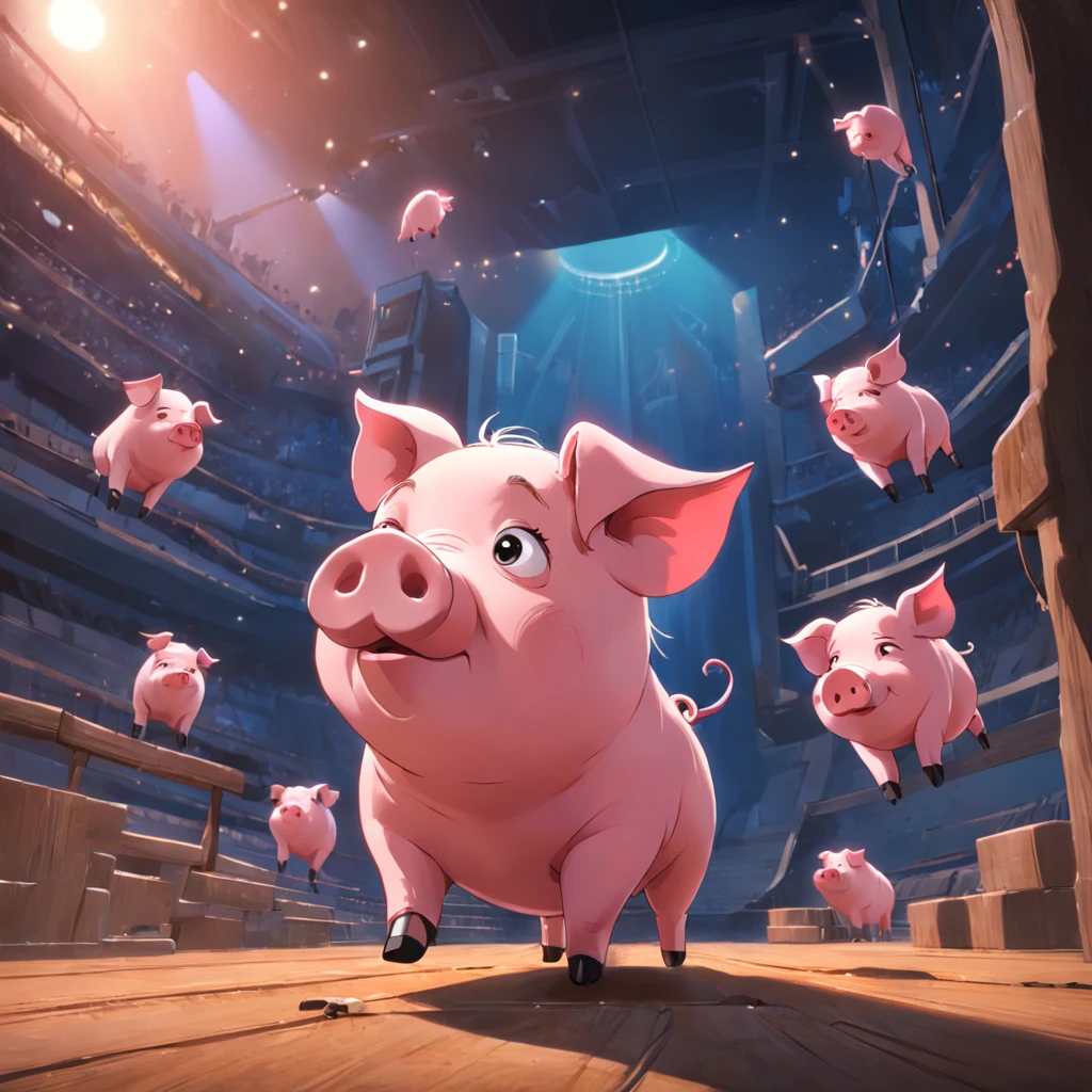 Draw 8 cartoon pigs，3D style，blender，adolable