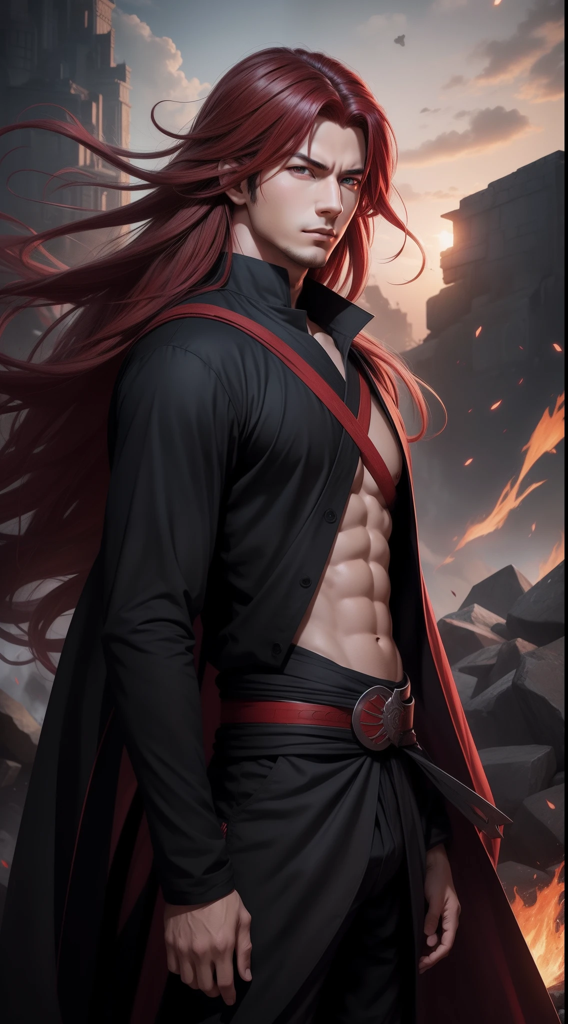 Hot profile picture, masterpiece, solo, extremely accurate rendering, cool beautiful Madara, reliable young man, savior of the world, simple design, best picture, 8K, red eyes pale, the same color as the original demon ninja.