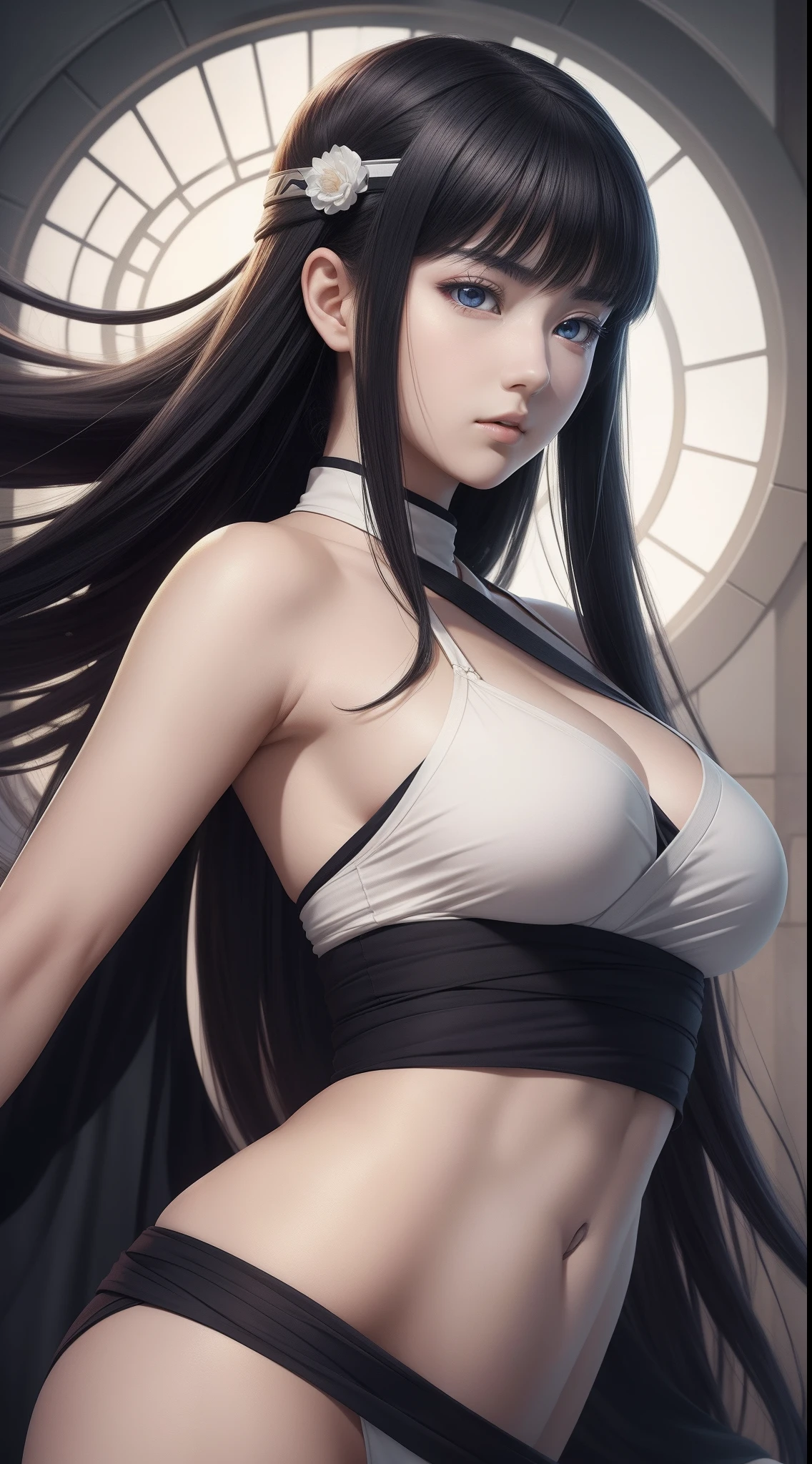 Hot profile picture, masterpiece, solo, extremely accurate rendering, coldly beautiful Hinata Hyuga, trustworthy young girl, savior of the world, simple design, best picture, 8K , pale white eyes, same color as the original demon ninja.