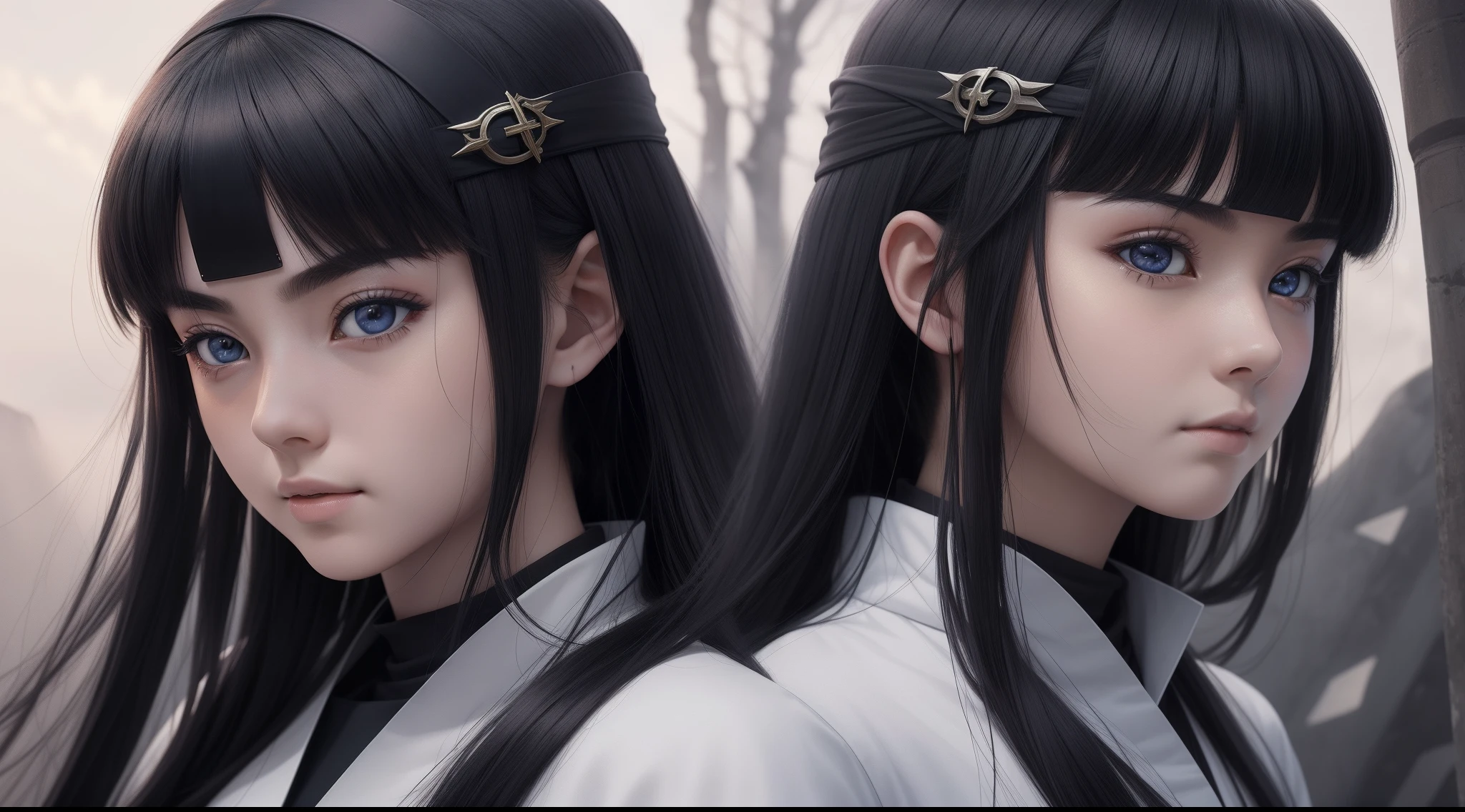 Hot profile picture, masterpiece, solo, extremely accurate rendering, coldly beautiful Hinata Hyuga, trustworthy young girl, savior of the world, simple design, best picture, 8K , pale white eyes, same color as the original demon ninja.