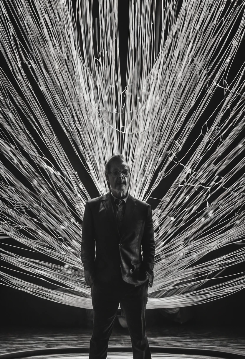 "Entre as sinapses da criatividade e os circuitos do conhecimento, existe um homem sentado em seu trono com sua coroa e seu terno preto elegante, treading the unconventional paths of innovation. A genius beyond his time, weaving ideas like threads of light in constant dancing. Each pixel of this image is a fragment of my inner world, where the possible and the impossible intertwine in harmony. Prodigy of curious minds, sou a epifania do intelecto em sua forma mais pura."