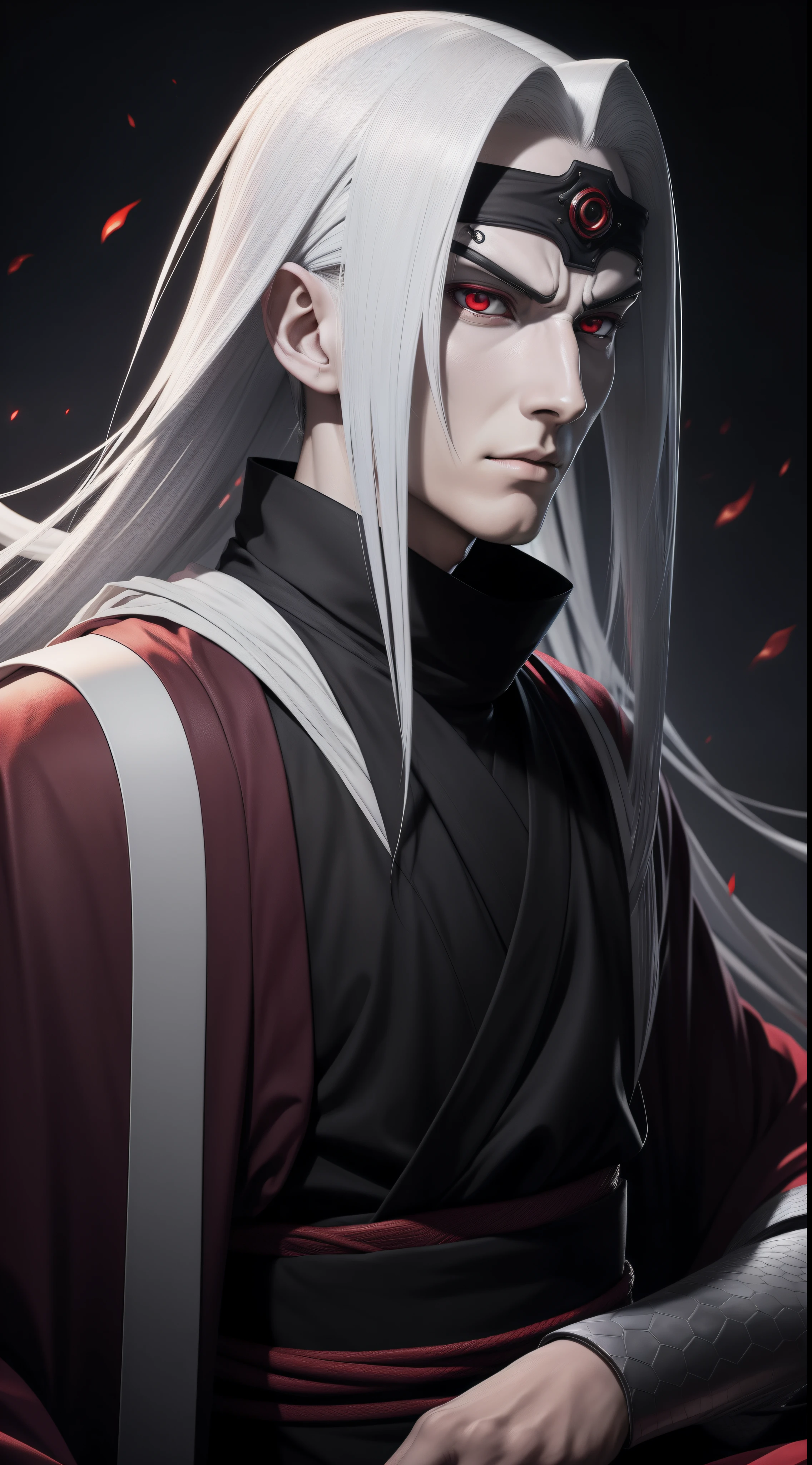 Orochimaru Hot profile picture, masterpiece, solo, extremely accurate rendering, cool beautiful Orochimaru, reliable young man, savior of the world, simple design, best picture, 8K, red eyes pale, the same color as the original demon ninja.