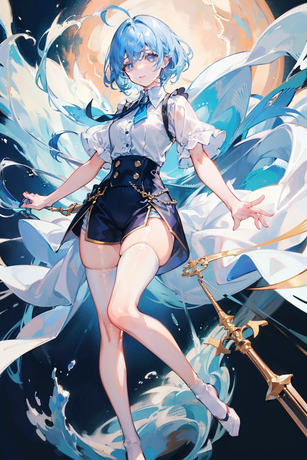Star ,Stargazer, 1girl in, Cute, Water, Smile, Asian, Face seen from the side, Fish, Orion, flowingwater, divine ,White hair , dutch_Angle, up looking_Down, Thick_thighs thighs thighs thighs, Short hair, Parted bangs, Hair pulled back, Grey Hair, doyagao, Red Eyes, Bracelet, vests, spark of light, Beautiful and detailed bubbles, Deep sea background,