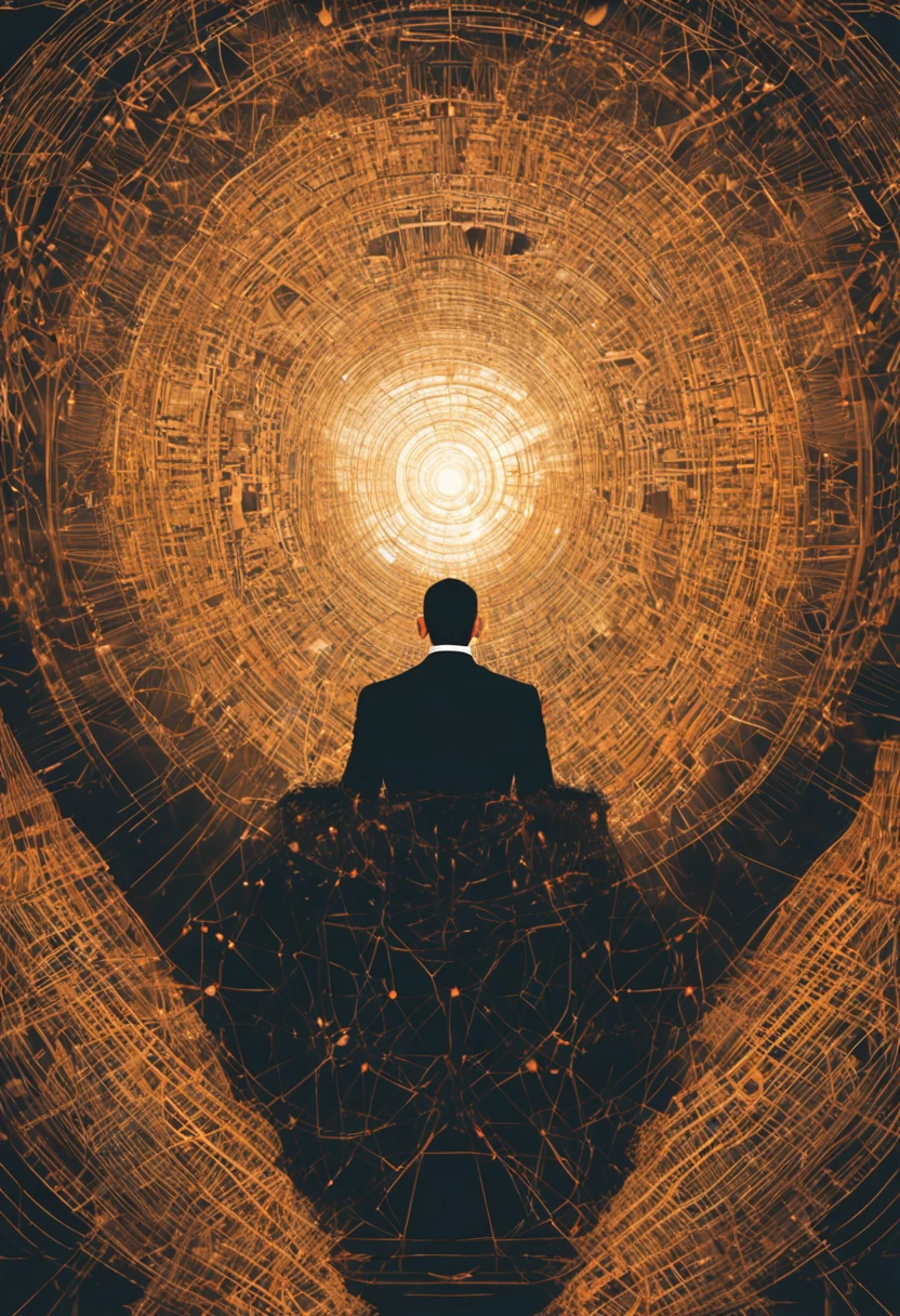 "Entre as sinapses da criatividade e os circuitos do conhecimento, existe um homem sentado em seu trono com sua coroa e seu terno preto elegante, treading the unconventional paths of innovation. A genius beyond his time, weaving ideas like threads of light in constant dancing. Each pixel of this image is a fragment of my inner world, where the possible and the impossible intertwine in harmony. Prodigy of curious minds, sou a epifania do intelecto em sua forma mais pura."