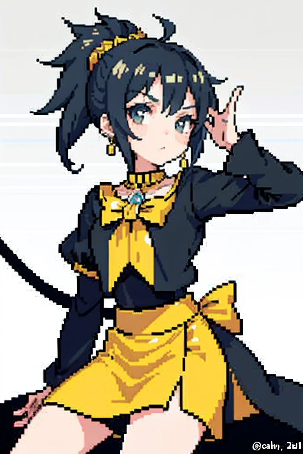 Masterpiece, Top quality, Best quality), pix,Pixel art, 1 girl, Smoked hair, Black Alibaba, Arabia, Black clothes, Safari Park, full bodyesbian, No background